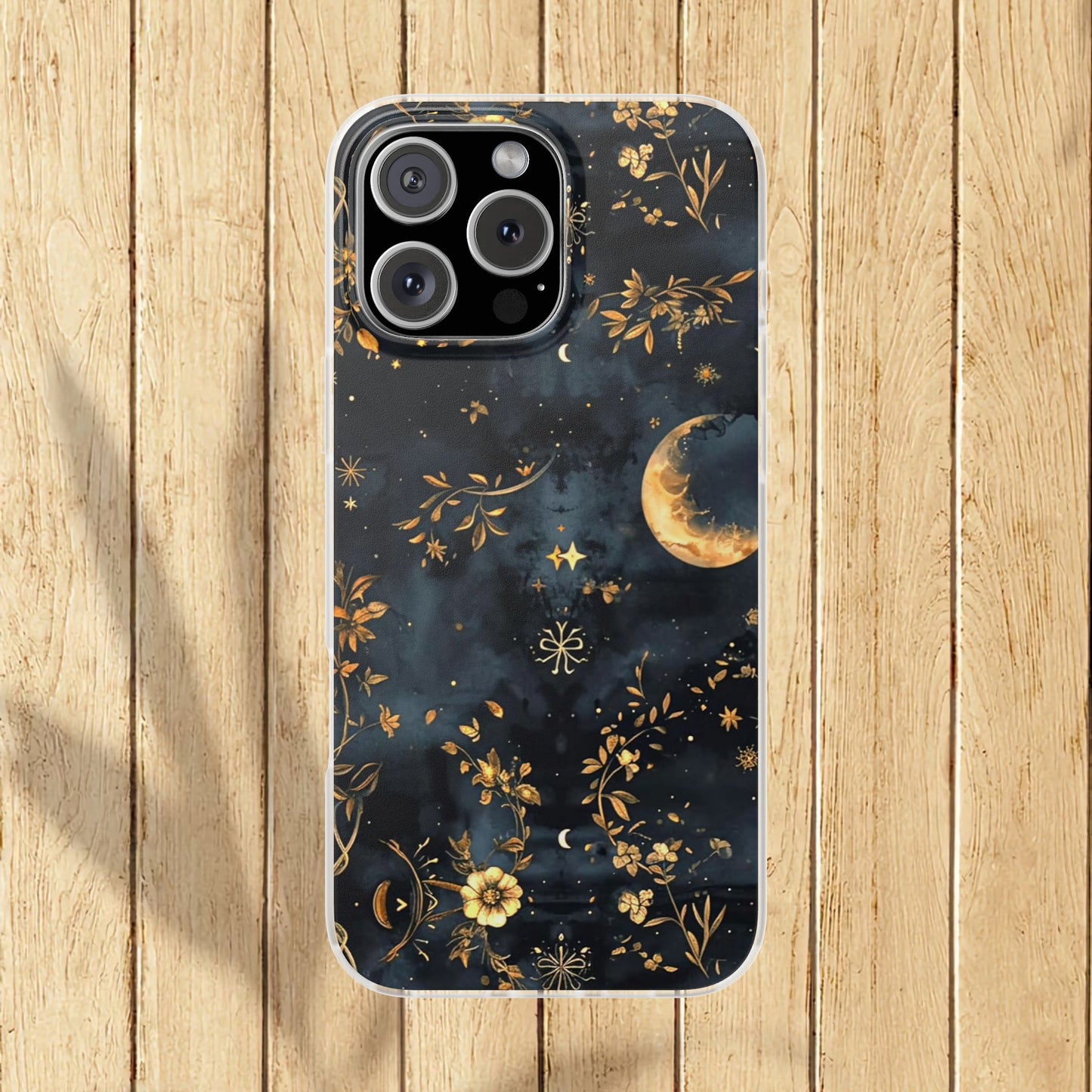Moon And Flowers On Navy TPU Flexi Cases For iPhones and Samsung Galaxy