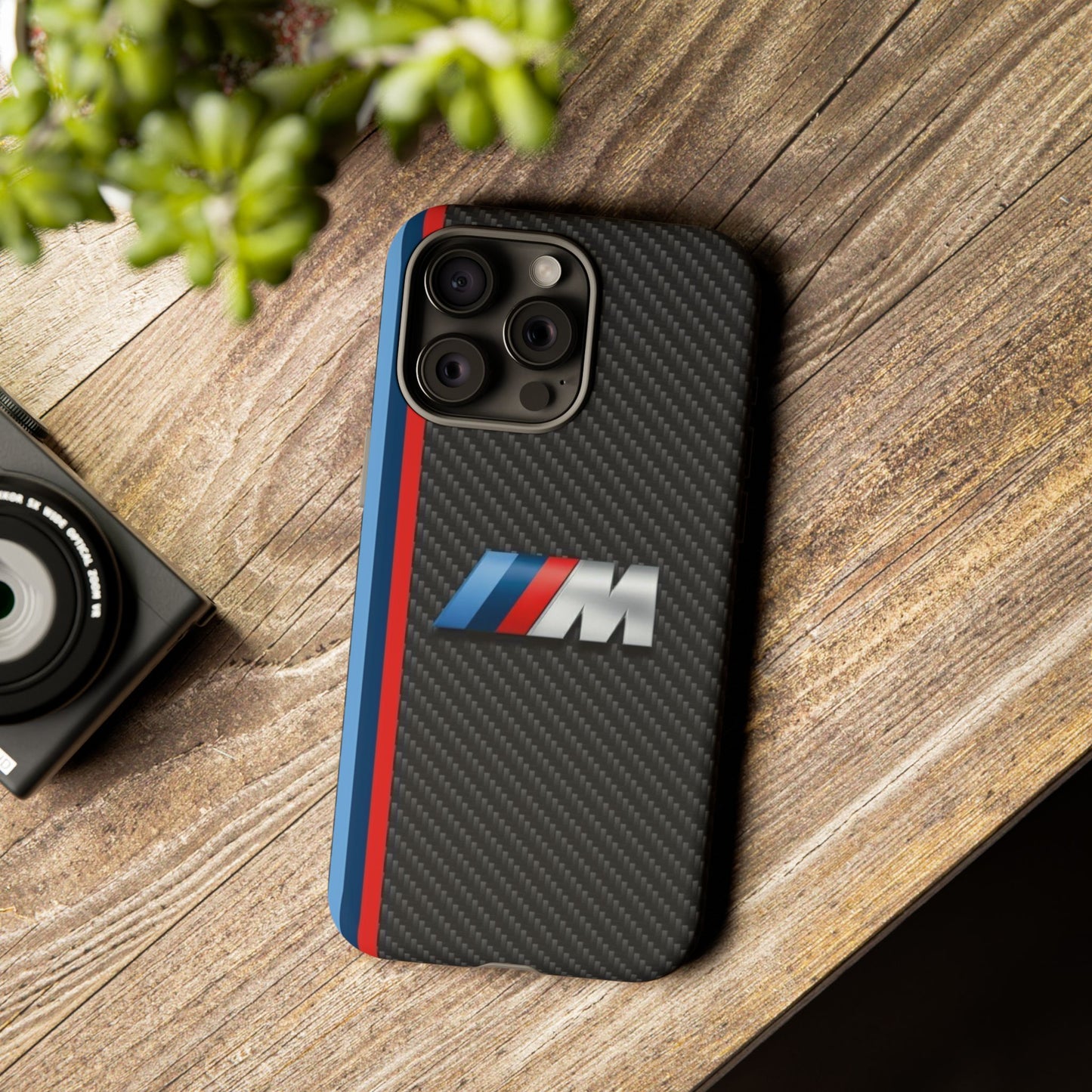 Phone Case - Black Tough Case for iPhones, Galaxy, Pixel, Blue And Red Stripes, BMW M Series