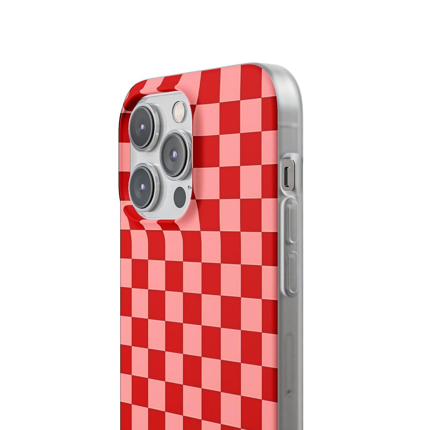 Red Checkerboard TPU Soft Flexi Phone Case — Retro Red & Pink Plaid Protective Cover