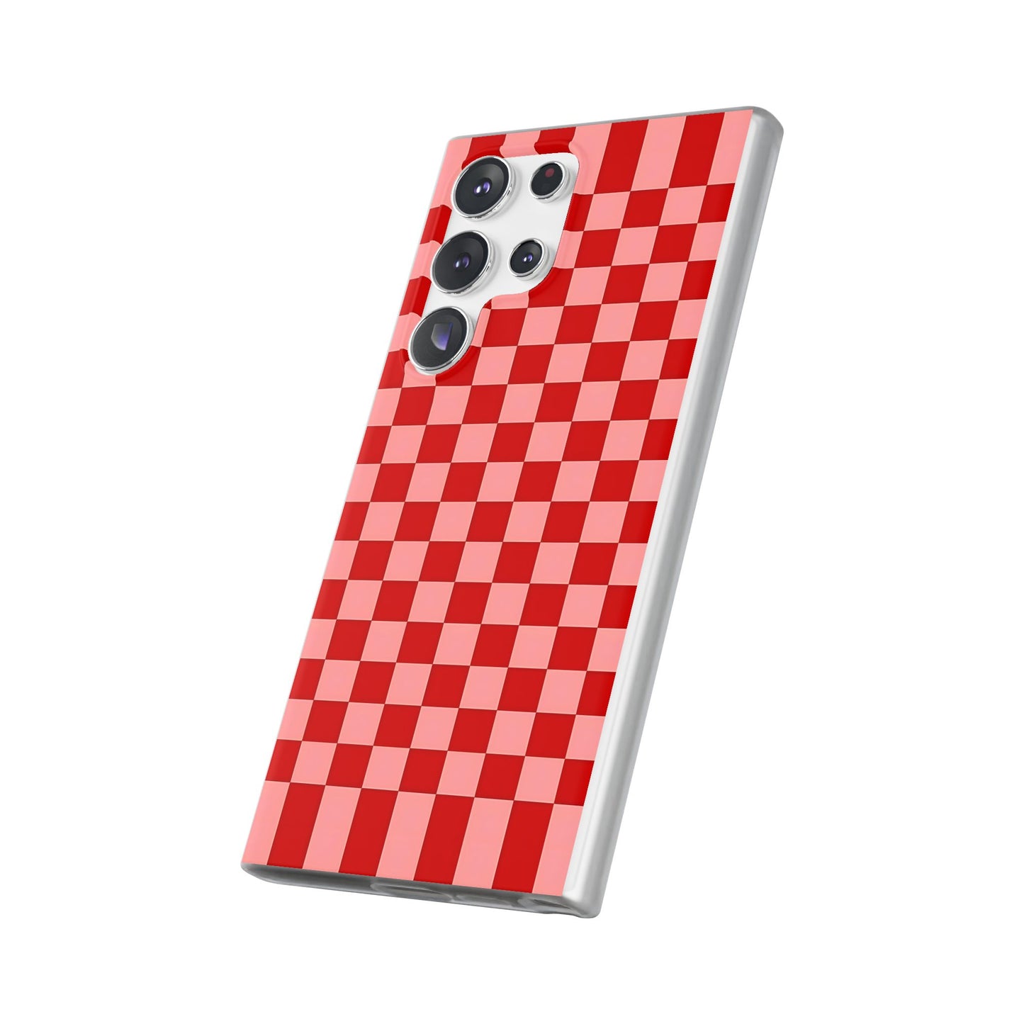Red Checkerboard TPU Soft Flexi Phone Case — Retro Red & Pink Plaid Protective Cover