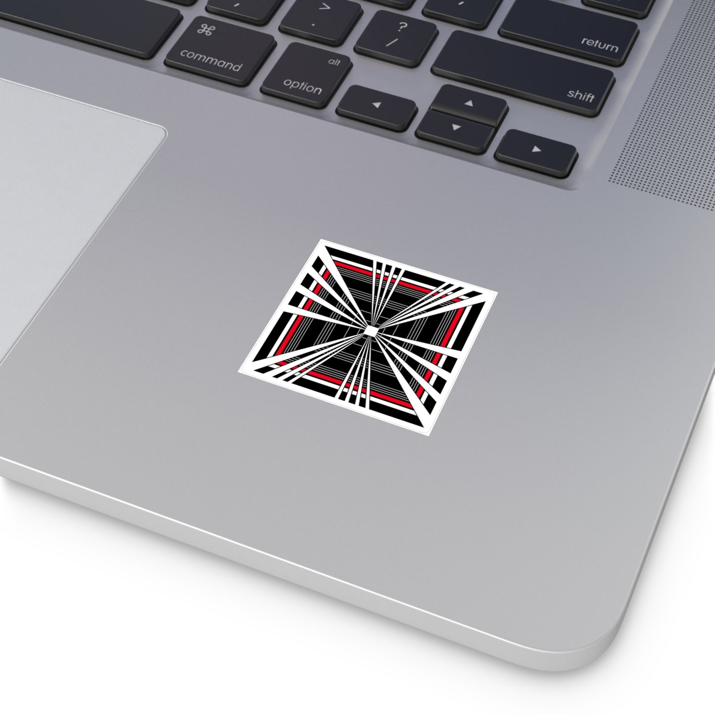 Tesla Plaid Car Optical Square Sticker — Black, White & Red Geometric Design