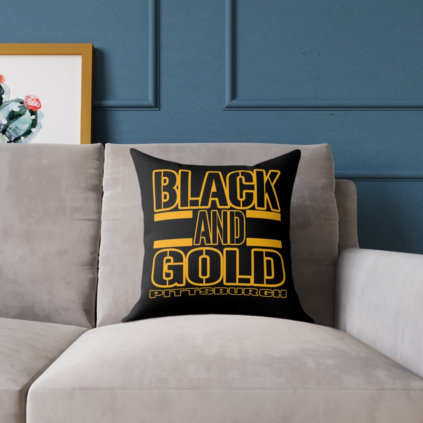 Pittsburgh Black and Gold Square Pillow Cover — Bold Typography Accent Cushion for Home & Game Day