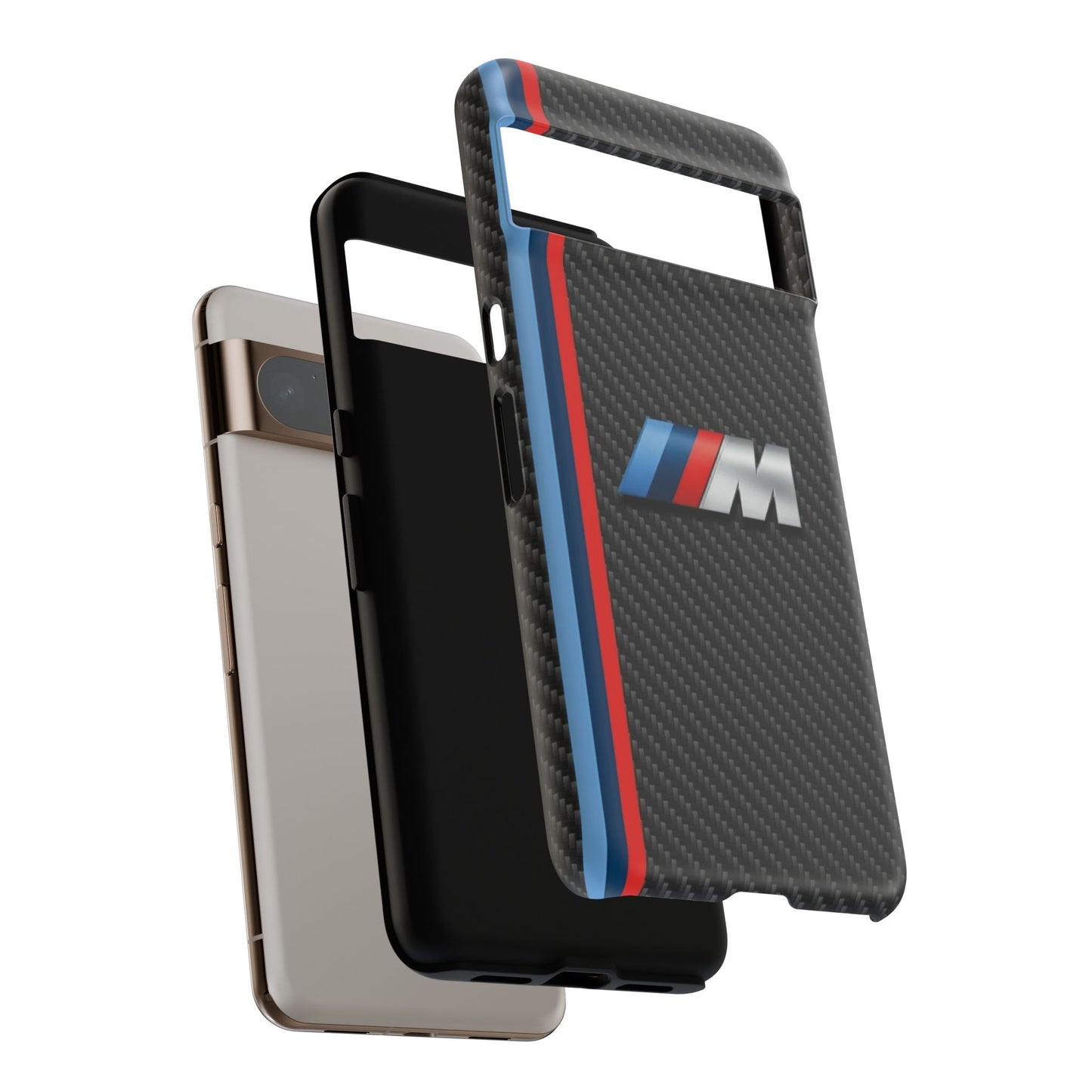 Phone Case - Black Tough Case for iPhones, Galaxy, Pixel, Blue And Red Stripes, BMW M Series