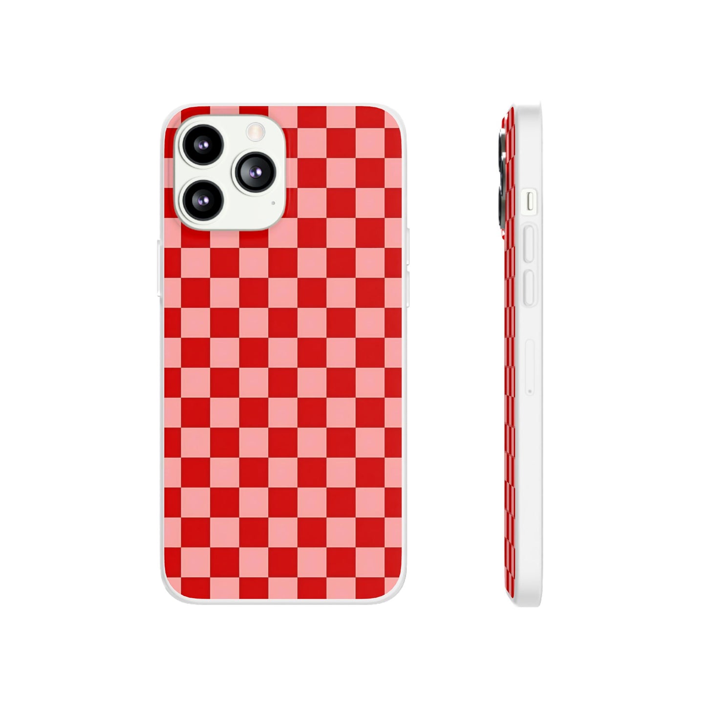 Red Checkerboard TPU Soft Flexi Phone Case — Retro Red & Pink Plaid Protective Cover