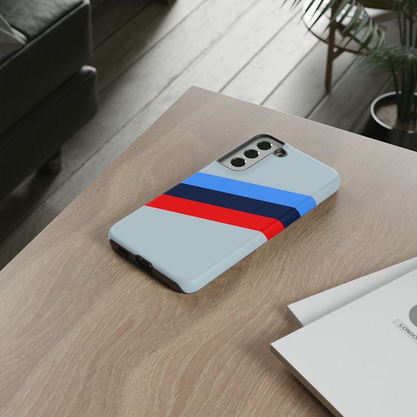 Gray Tough Case For iPhone, Samsung Galaxy and Google Pixel, Blue & Red Stripe