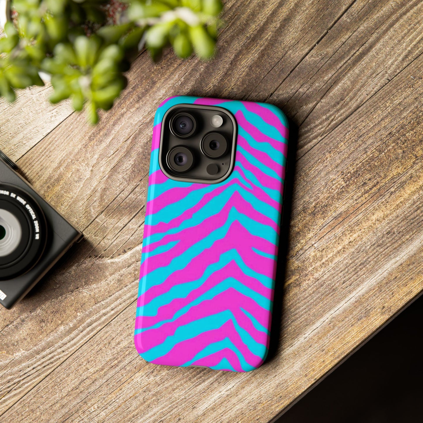 Animal Print Hot Pink And Teal Tough Case for iPhone, Galaxy and Google Pixel