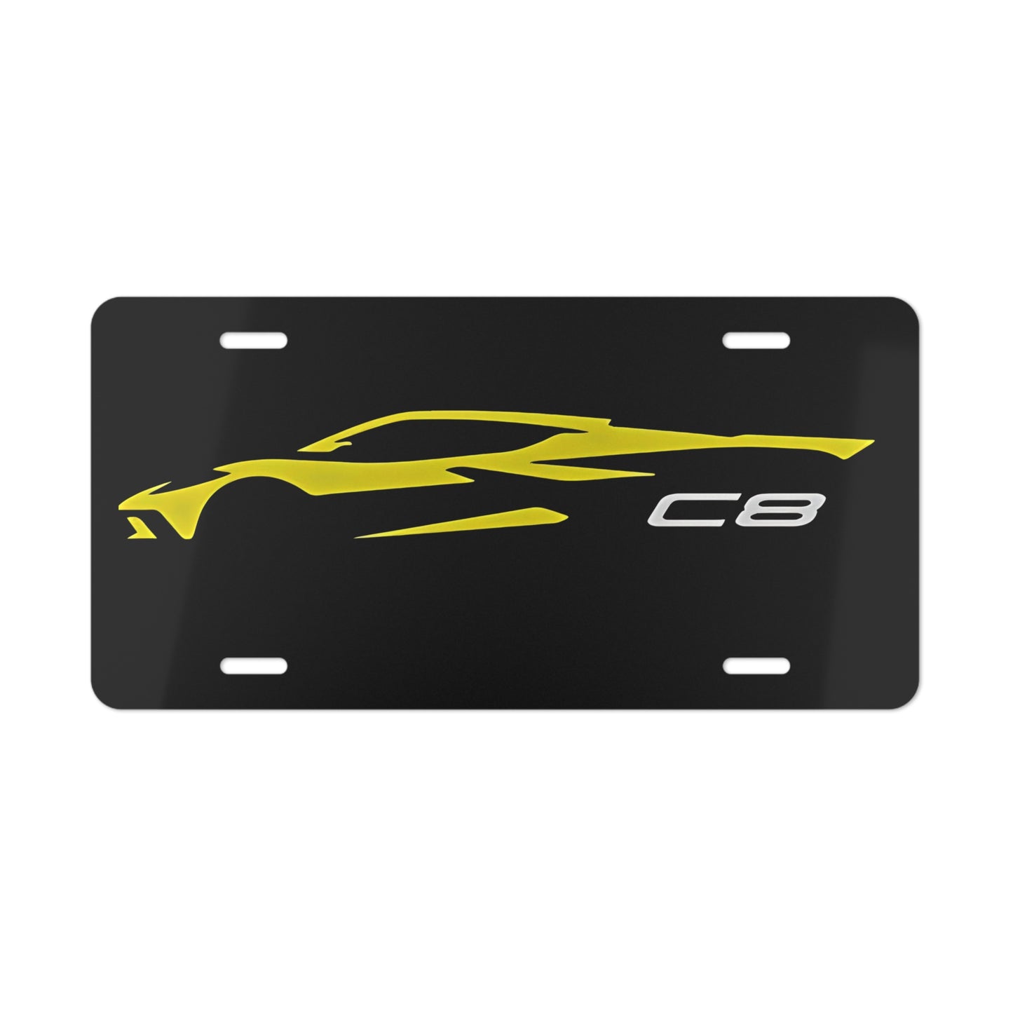 Yellow Corvette C8 Front Vanity License Show Plate, Car Decor and Metal Wall Art