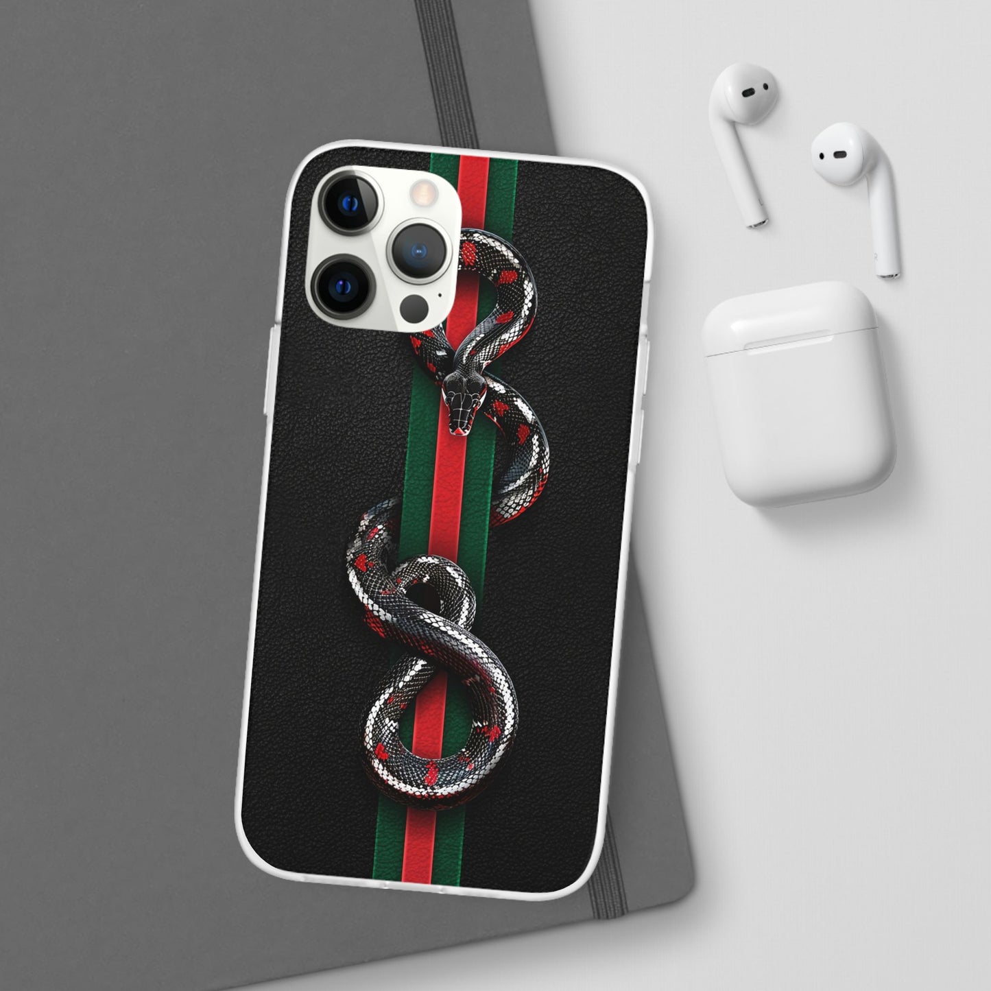 Green and Red Stripes Snake TPU Flexi Cases For iPhones And Samsung Galaxy
