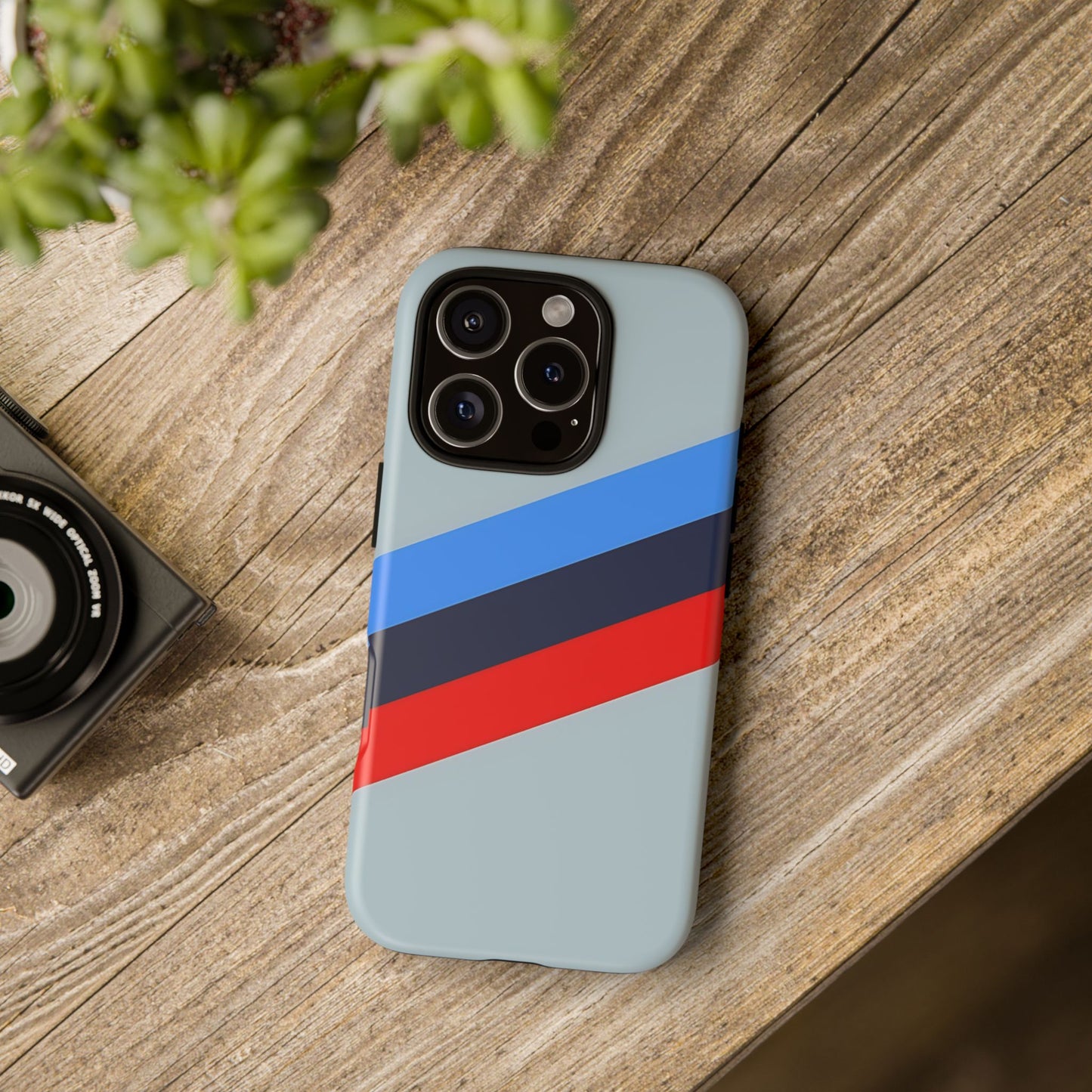 Gray Tough Case For iPhone, Samsung Galaxy and Google Pixel, Blue & Red Stripe