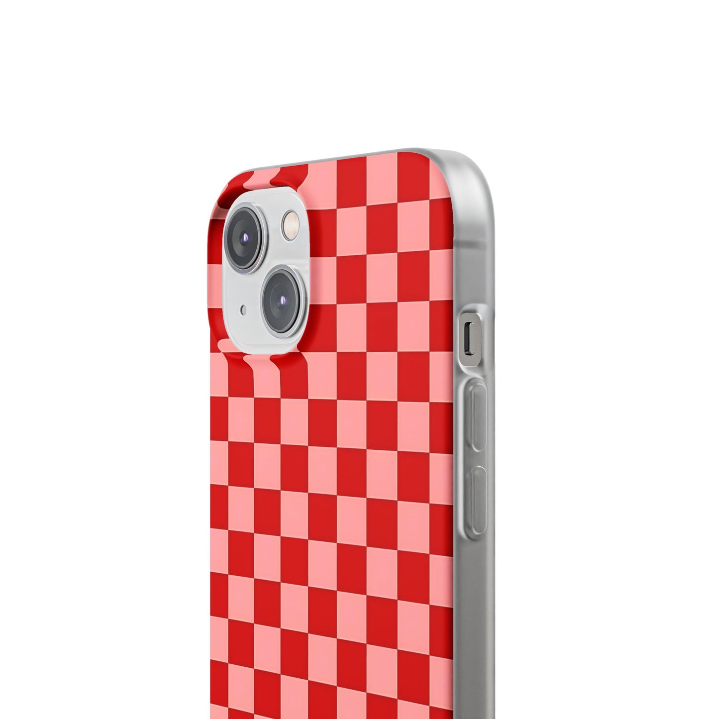 Red Checkerboard TPU Soft Flexi Phone Case — Retro Red & Pink Plaid Protective Cover