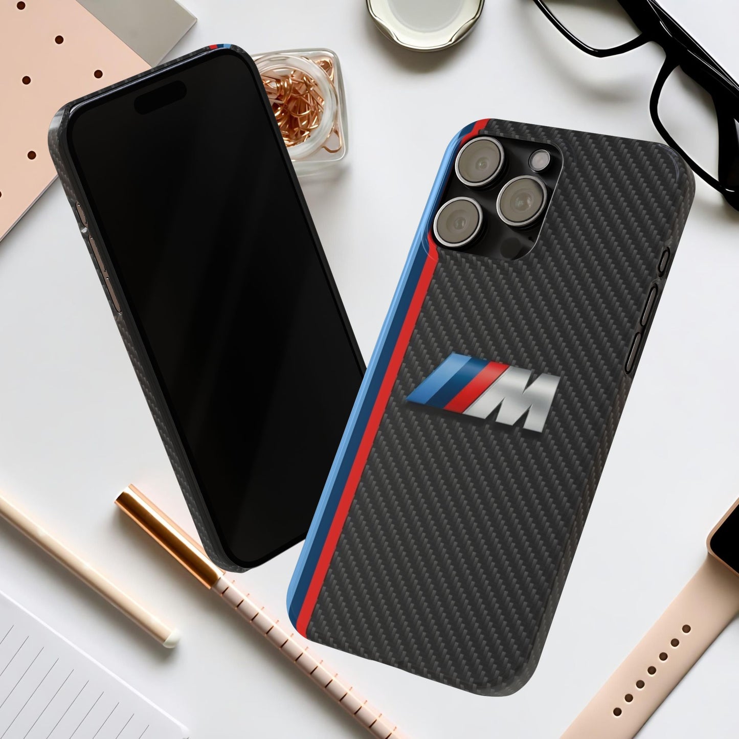 Black iPhone Slim Case, Blue And Red Stripes, BMW M Series