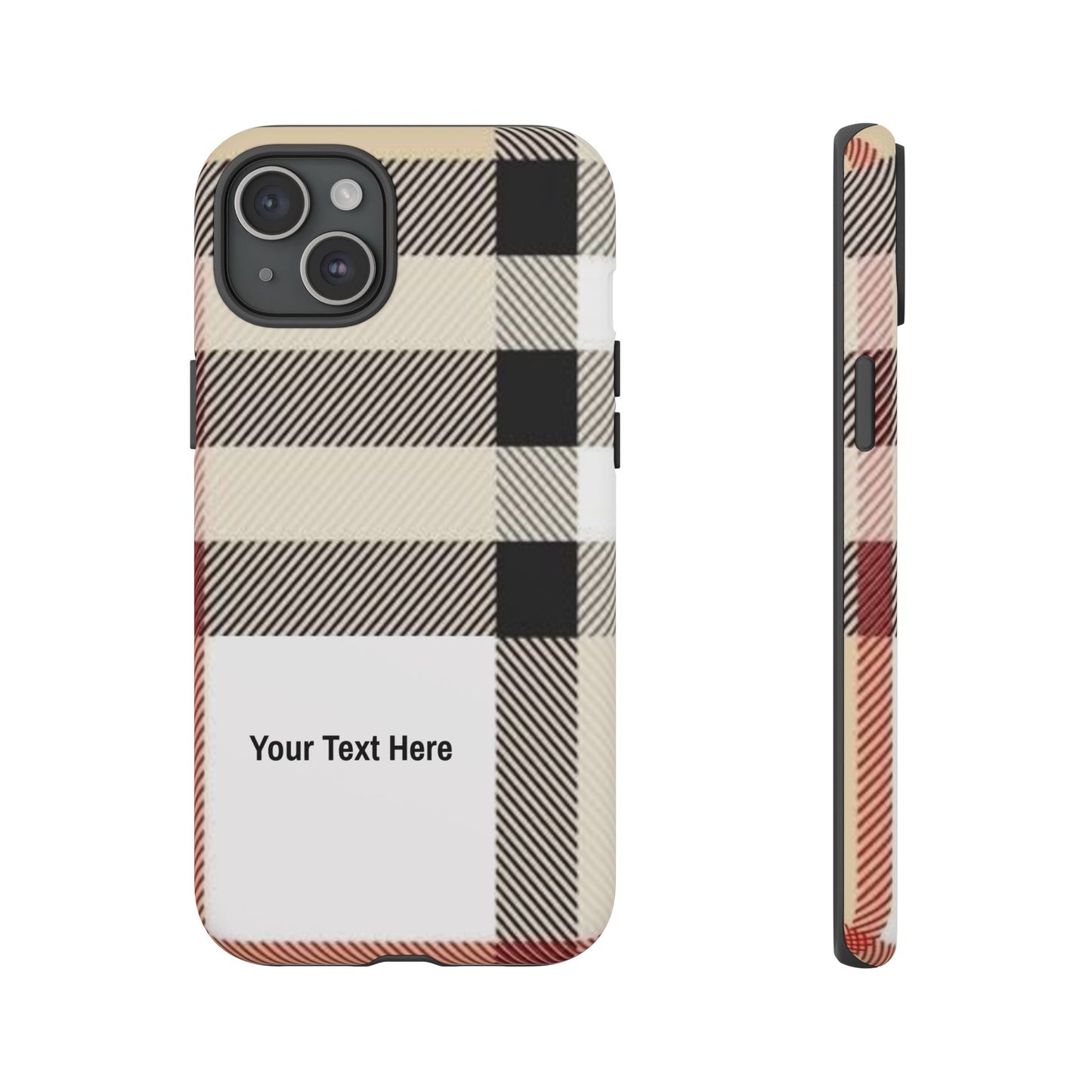 Beige Plaid Personalized Name/Initial Tough Cases For iPhones, Galaxy And Google Pixel