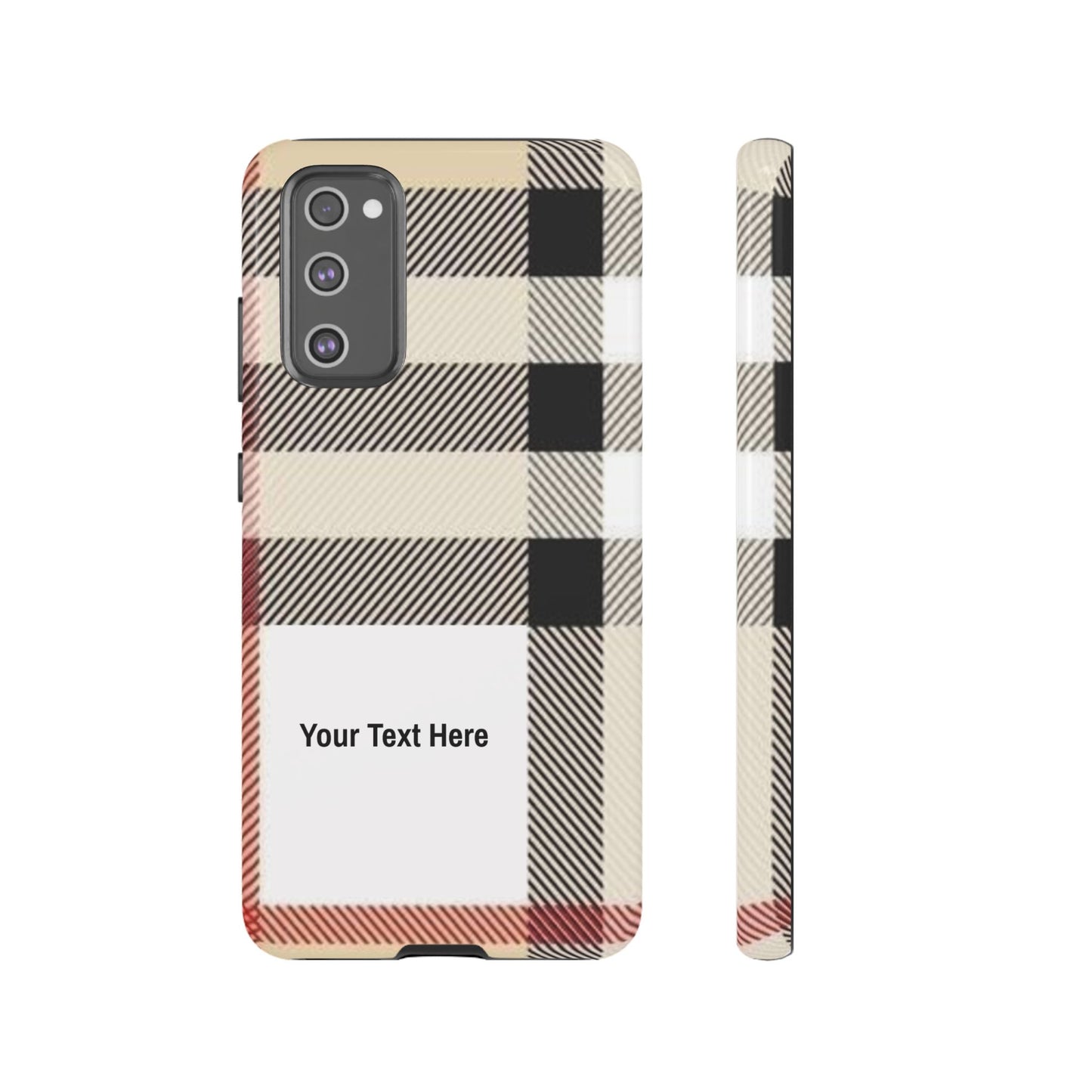 Beige Plaid Personalized Name/Initial Tough Cases For iPhones, Galaxy And Google Pixel