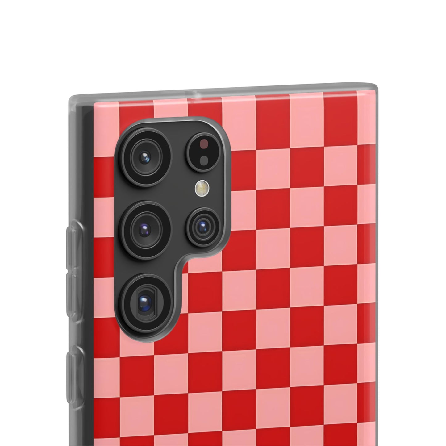 Red Checkerboard TPU Soft Flexi Phone Case — Retro Red & Pink Plaid Protective Cover