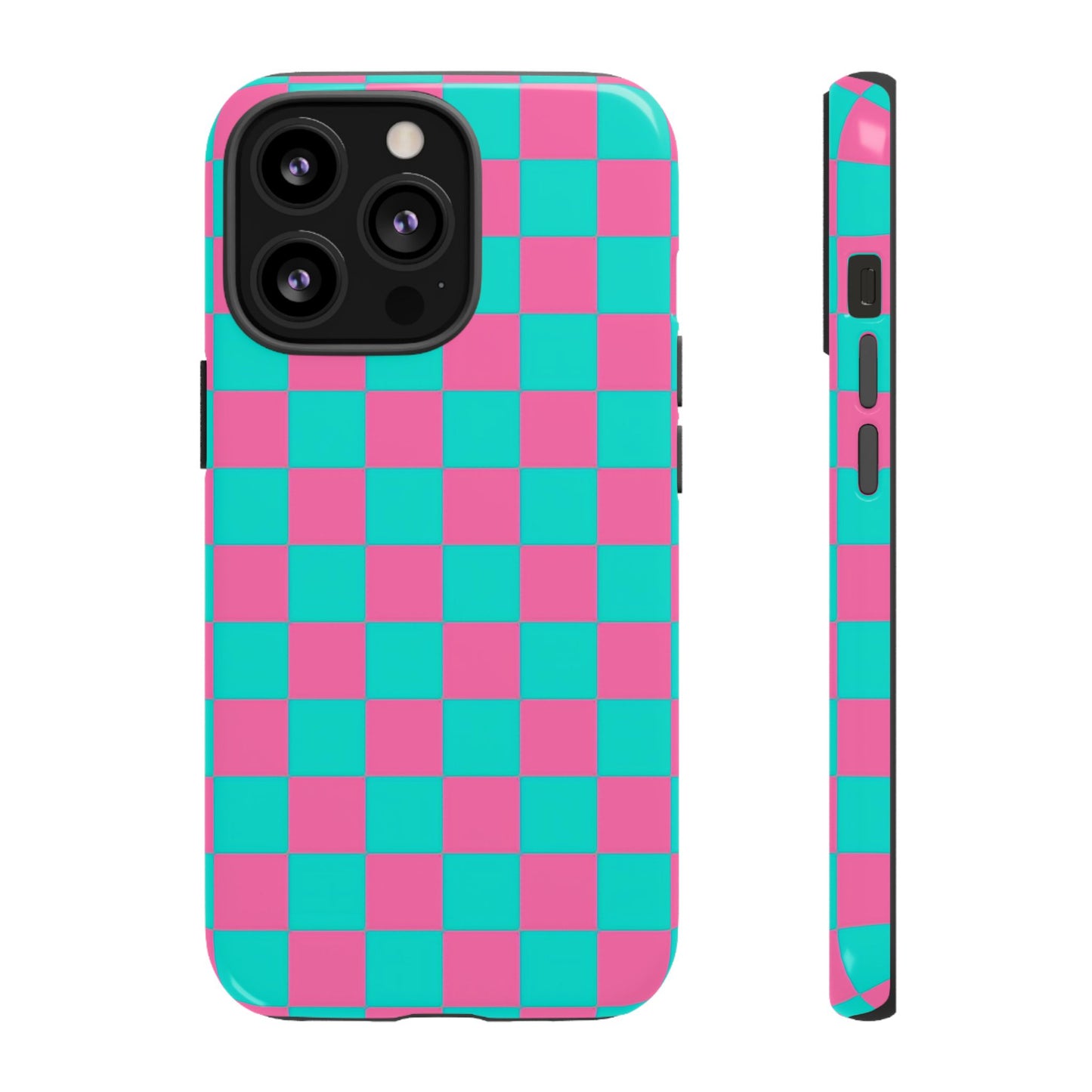 Hot Pink And Teal Checker Pattern Tough Case for iPhone, Galaxy Phones and Google Pixel