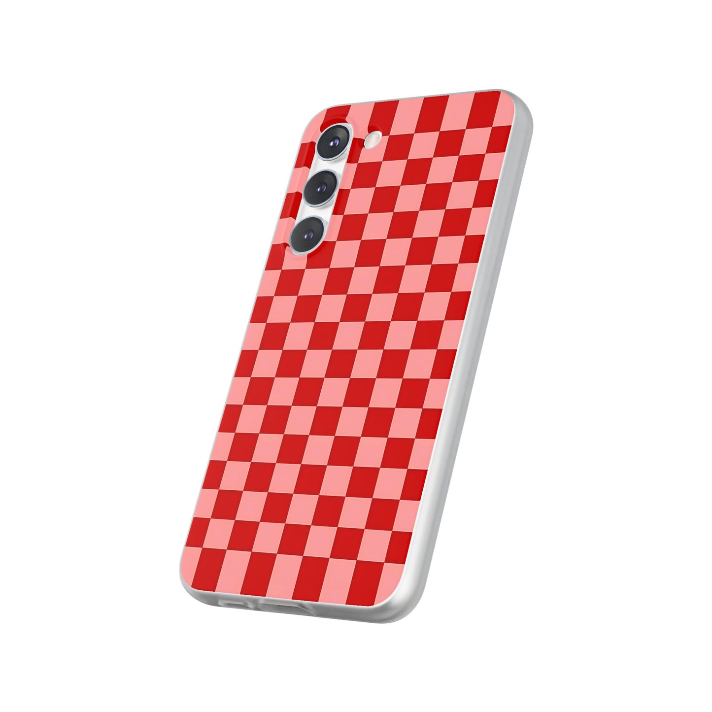 Red Checkerboard TPU Soft Flexi Phone Case — Retro Red & Pink Plaid Protective Cover