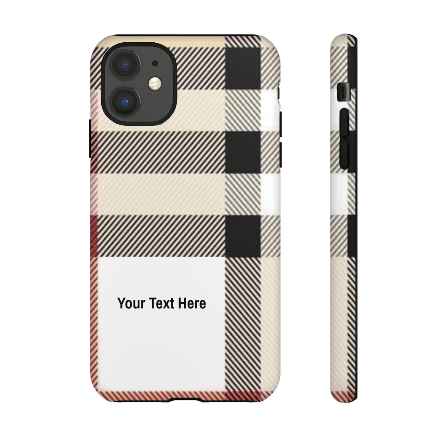 Beige Plaid Personalized Name/Initial Tough Cases For iPhones, Galaxy And Google Pixel