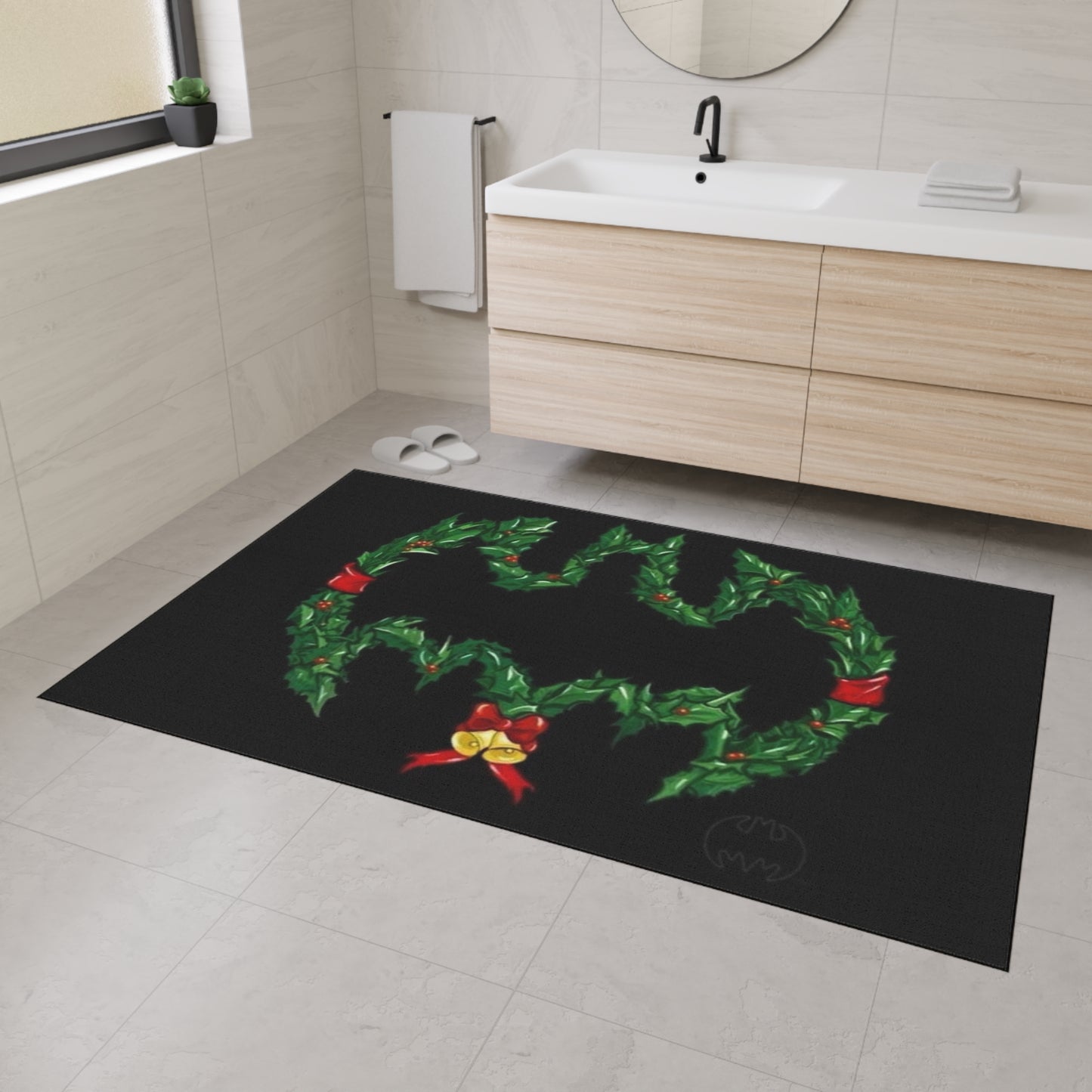 Bat Emblem Holiday Floor Mat, Christmas Decor, Seasonal Rug, Home Entrance