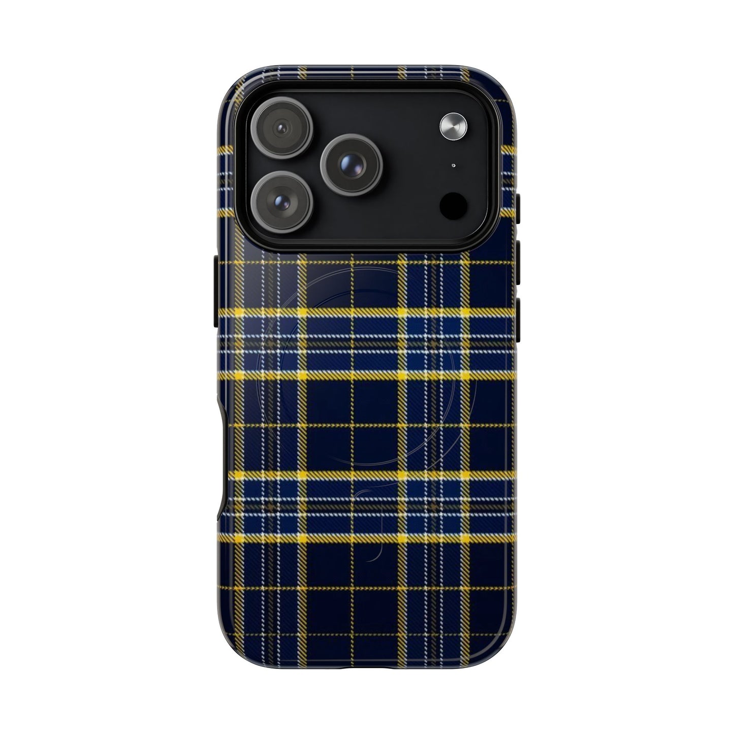 Navy Yellow Plaid Phone Case Tough Magnetic Case | Plaid iPhone Cover