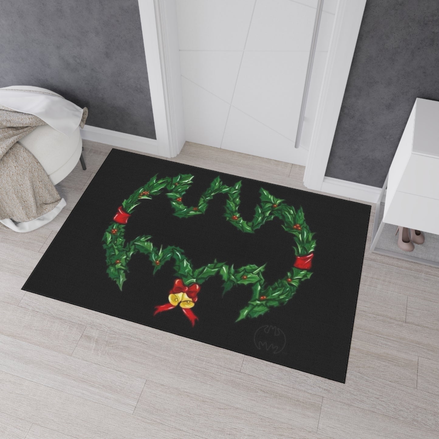 Bat Emblem Holiday Floor Mat, Christmas Decor, Seasonal Rug, Home Entrance
