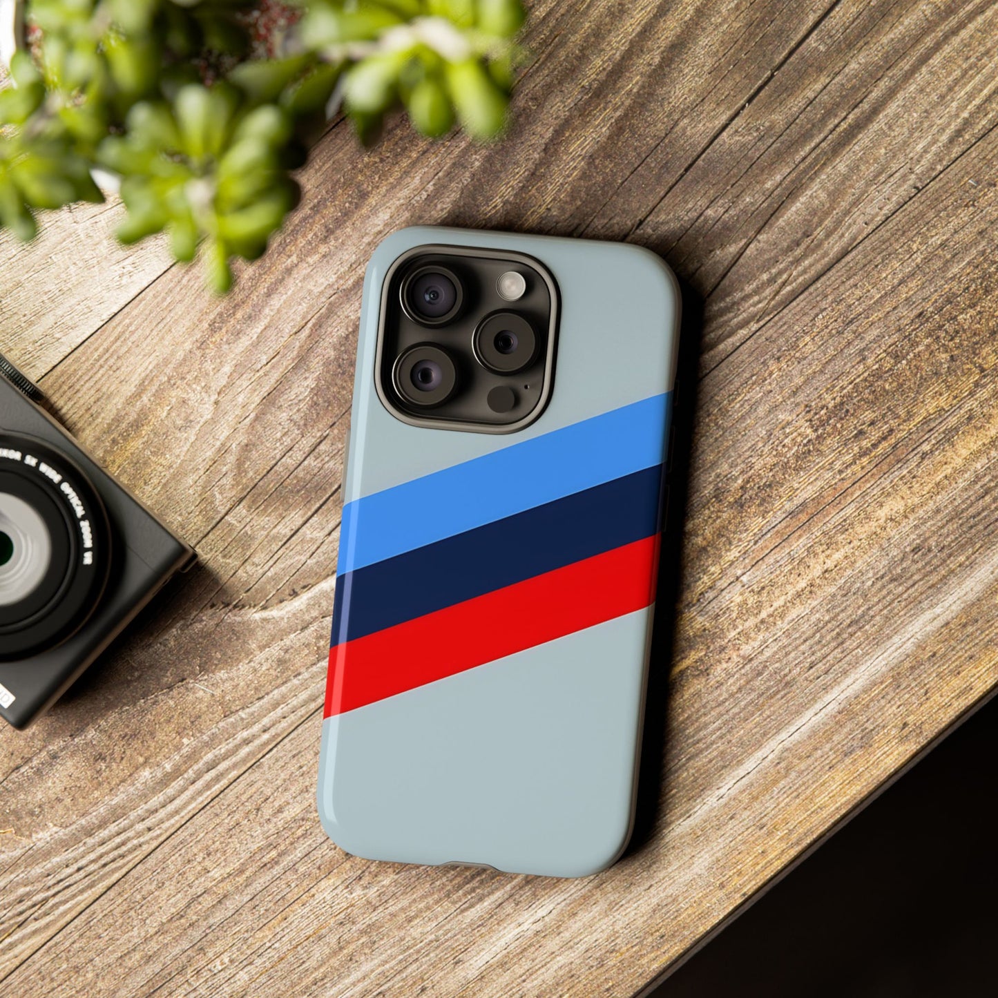 Gray Tough Case For iPhone, Samsung Galaxy and Google Pixel, Blue & Red Stripe