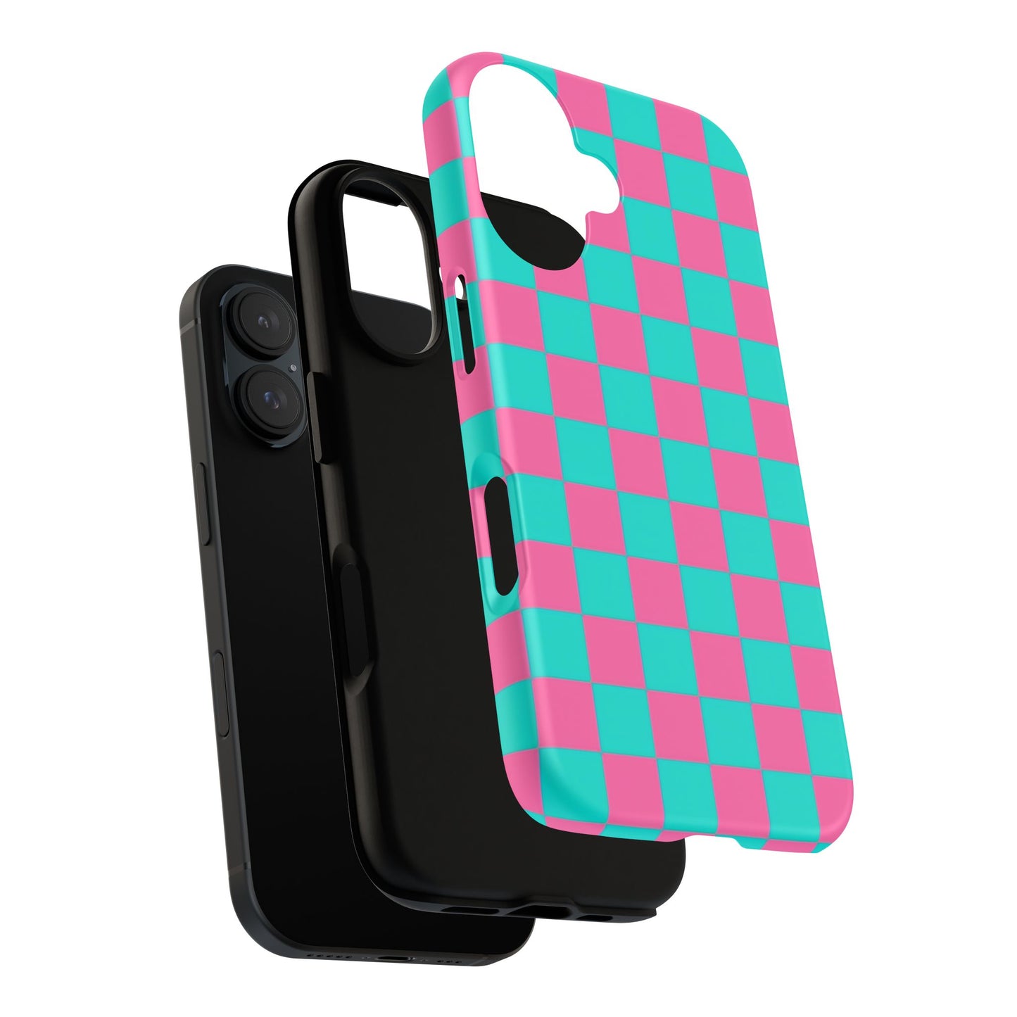 Hot Pink And Teal Checker Pattern Tough Case for iPhone, Galaxy Phones and Google Pixel