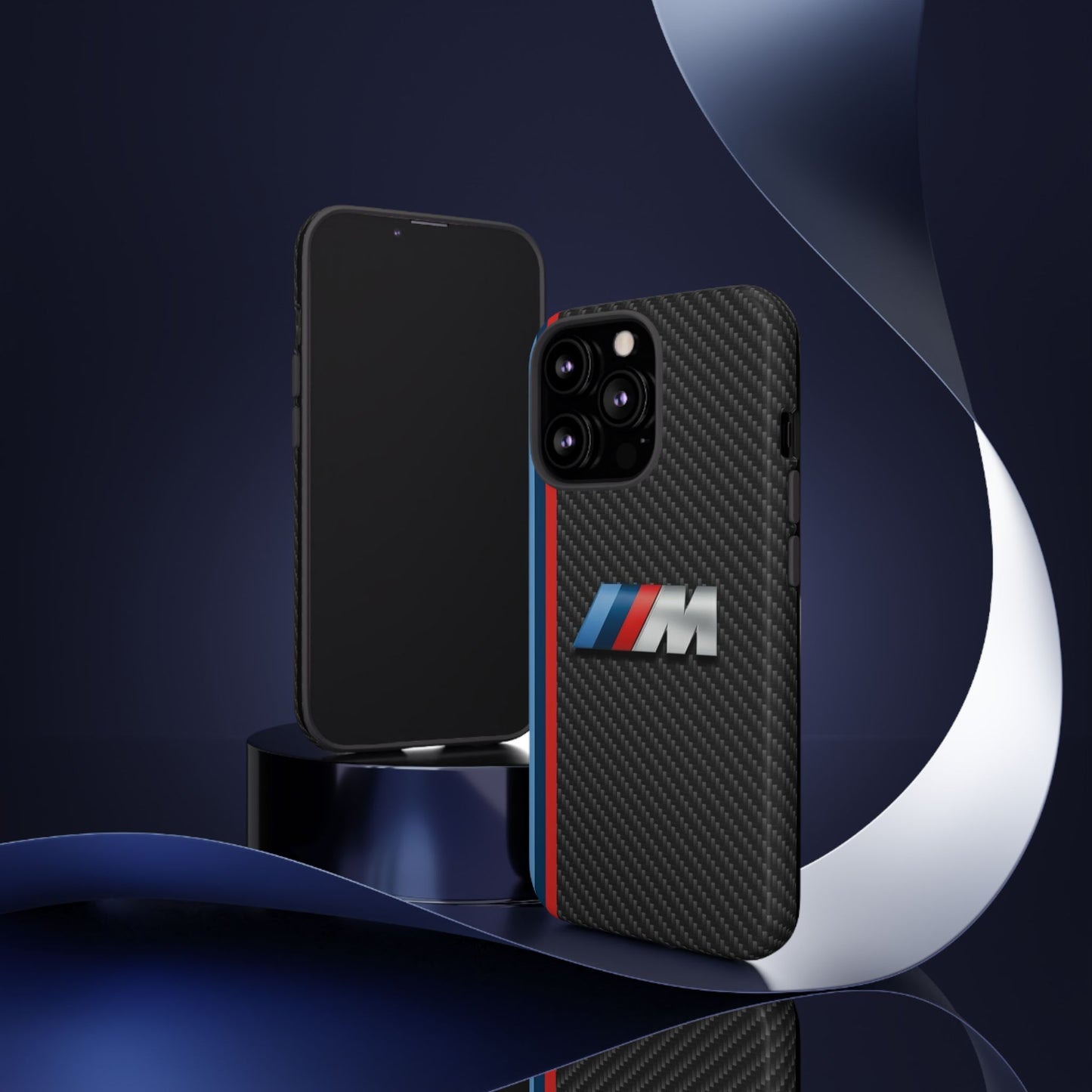 Phone Case - Black Tough Case for iPhones, Galaxy, Pixel, Blue And Red Stripes, BMW M Series