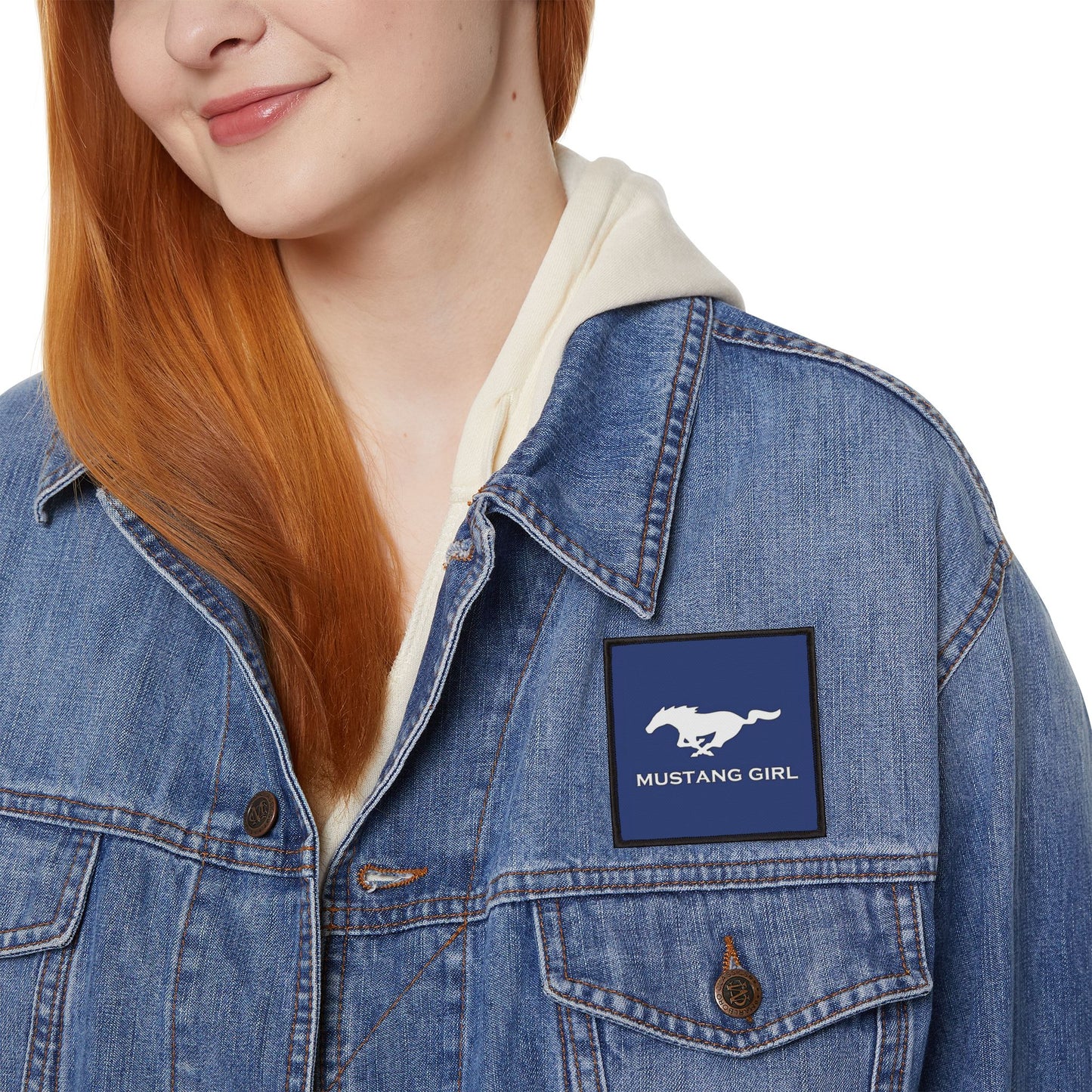 Mustang Girl Blue Iron-On Patches,  Motorsports Ford Owner Accent