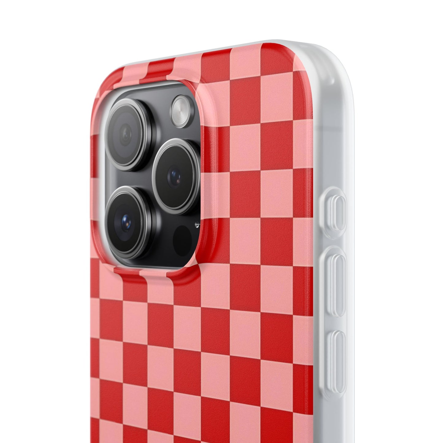 Red Checkerboard TPU Soft Flexi Phone Case — Retro Red & Pink Plaid Protective Cover