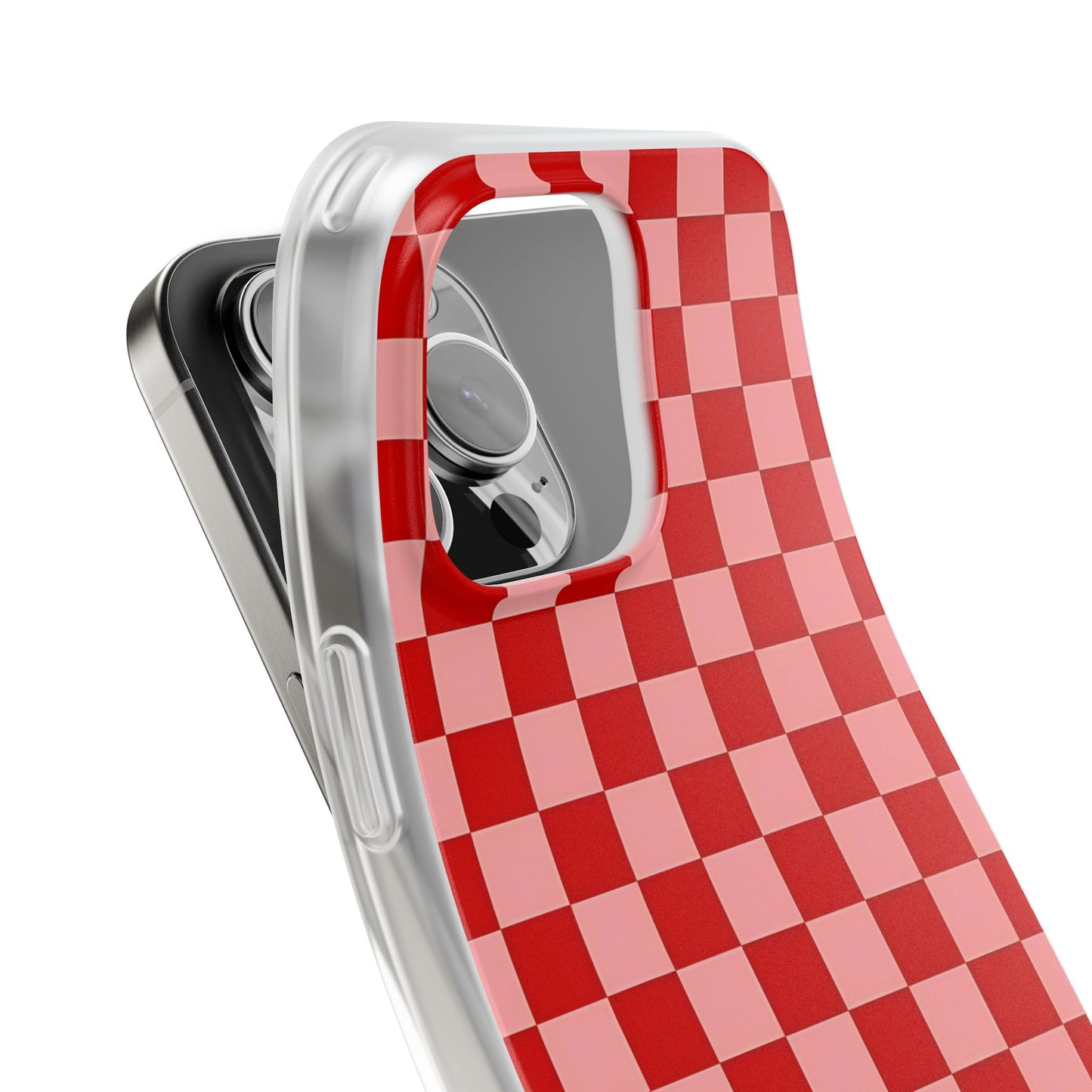 Red Checkerboard TPU Soft Flexi Phone Case — Retro Red & Pink Plaid Protective Cover