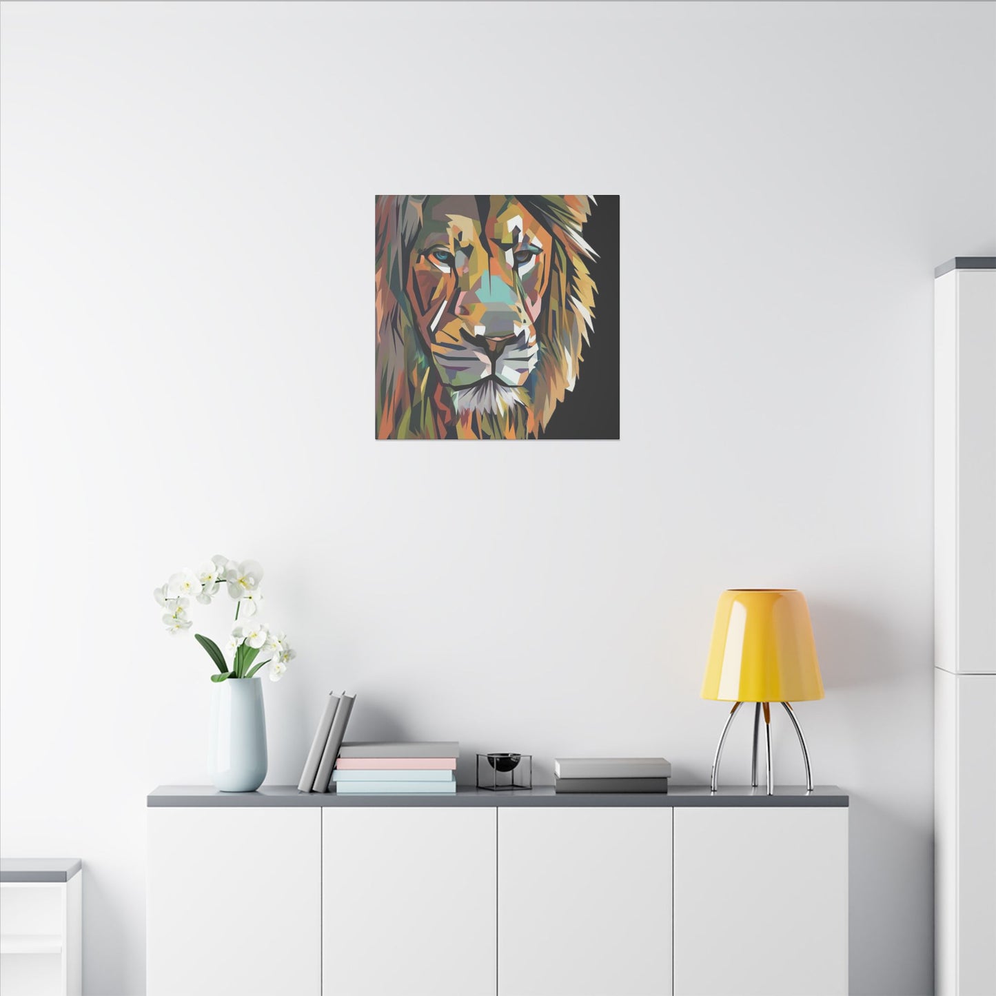 Geometric Lion Face Matte Canvas Print, Custom Wall Decor