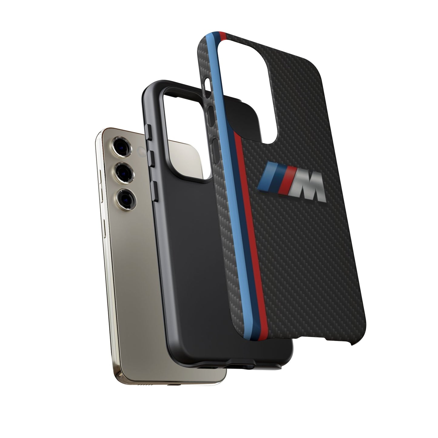 Phone Case - Black Tough Case for iPhones, Galaxy, Pixel, Blue And Red Stripes, BMW M Series