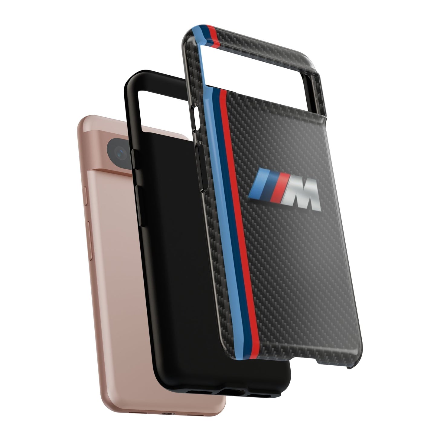 Phone Case - Black Tough Case for iPhones, Galaxy, Pixel, Blue And Red Stripes, BMW M Series