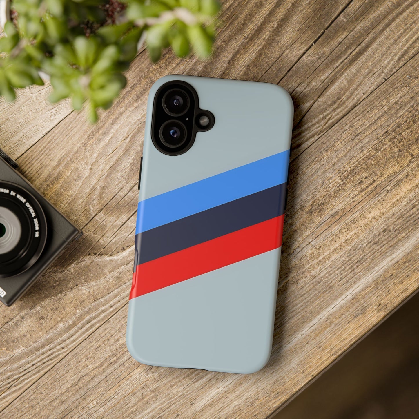 Gray Tough Case For iPhone, Samsung Galaxy and Google Pixel, Blue & Red Stripe