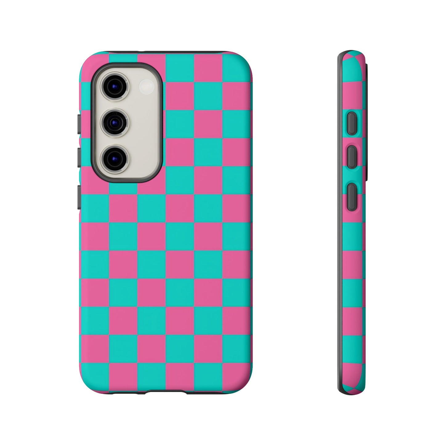 Hot Pink And Teal Checker Pattern Tough Case for iPhone, Galaxy Phones and Google Pixel