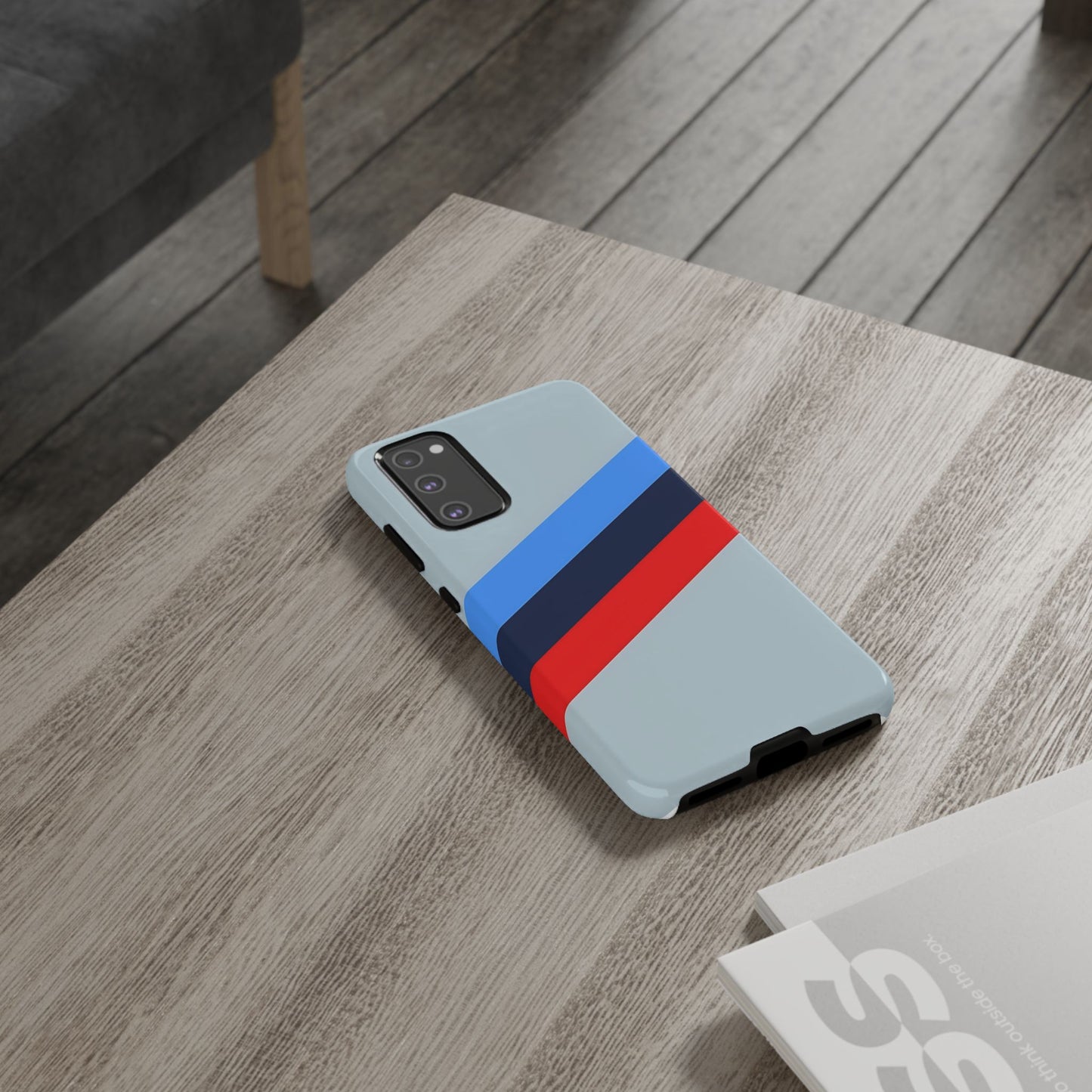 Gray Tough Case For iPhone, Samsung Galaxy and Google Pixel, Blue & Red Stripe