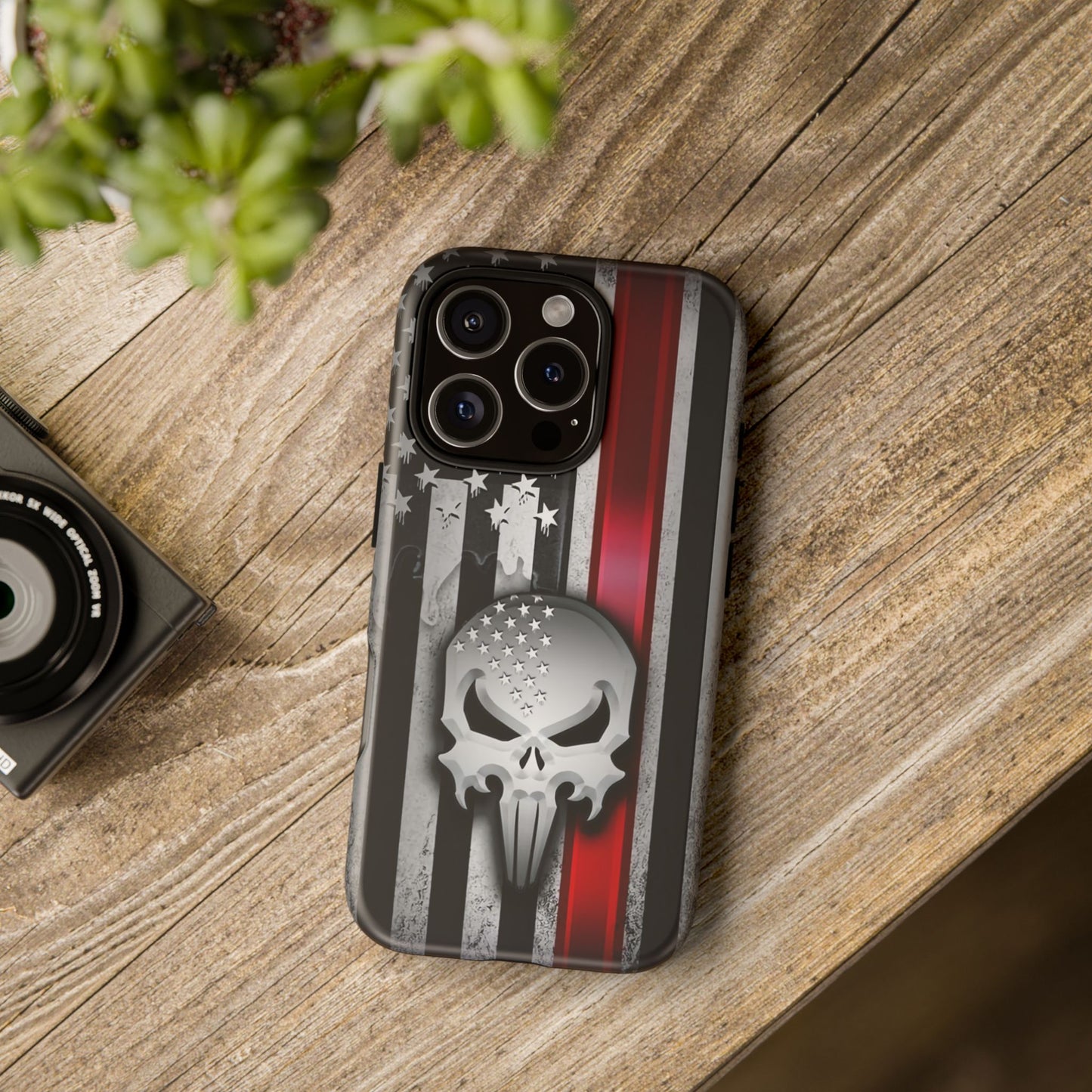 Tough Cases For iPhone, Galaxy and Pixel,  Thin Red Line, Jake Skull Design