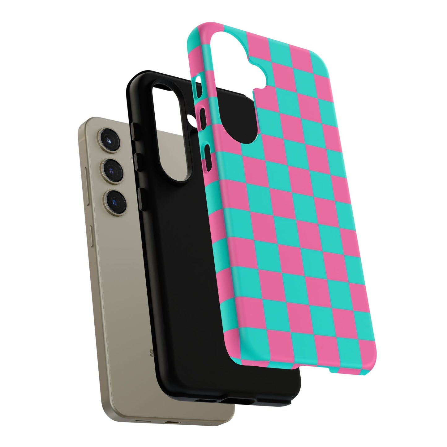 Hot Pink And Teal Checker Pattern Tough Case for iPhone, Galaxy Phones and Google Pixel