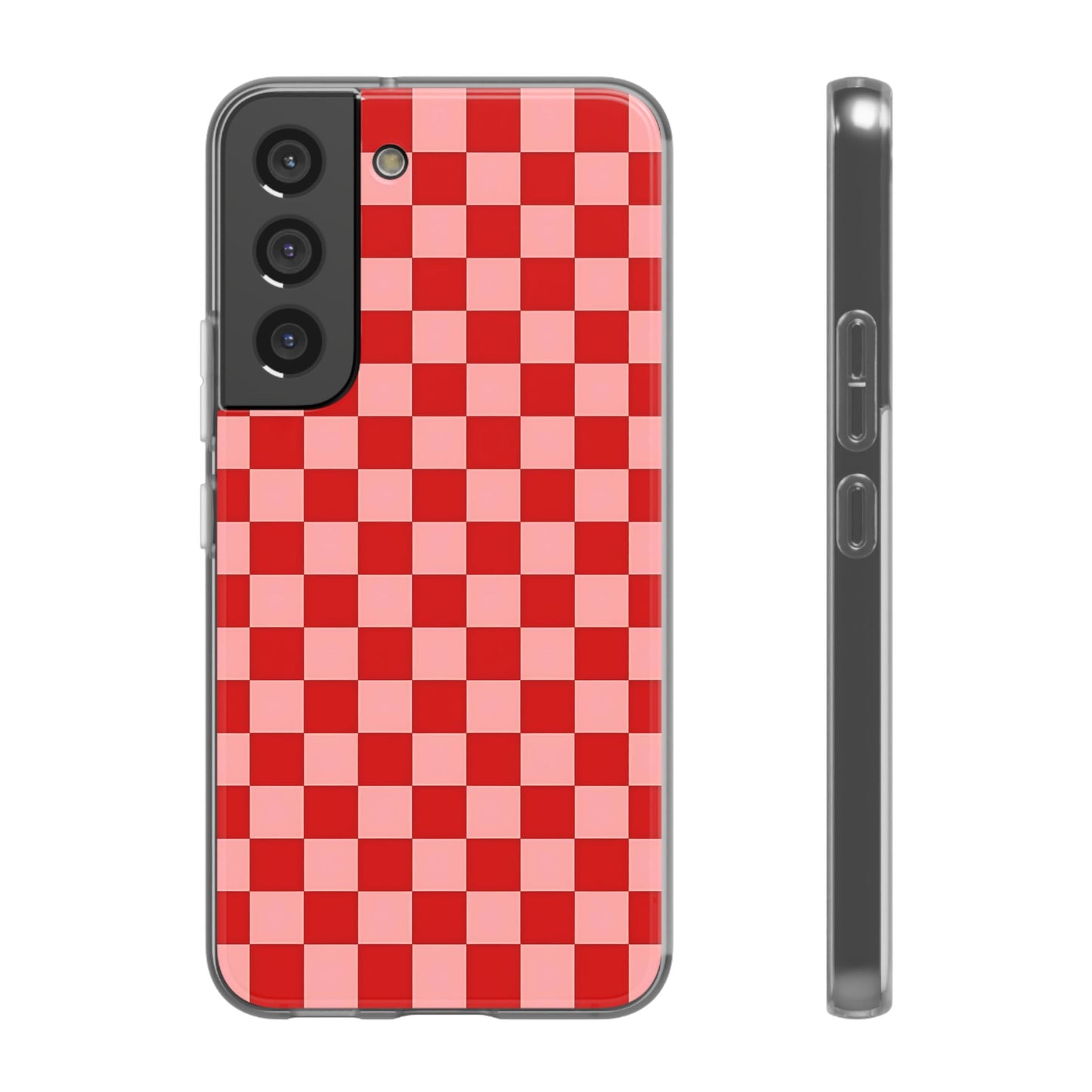 Red Checkerboard TPU Soft Flexi Phone Case — Retro Red & Pink Plaid Protective Cover