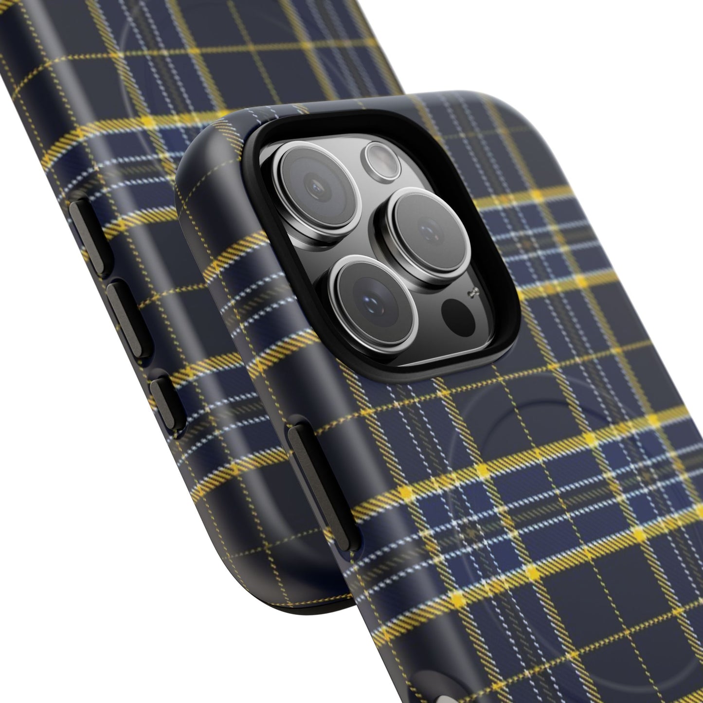 Navy Yellow Plaid Phone Case Tough Magnetic Case | Plaid iPhone Cover
