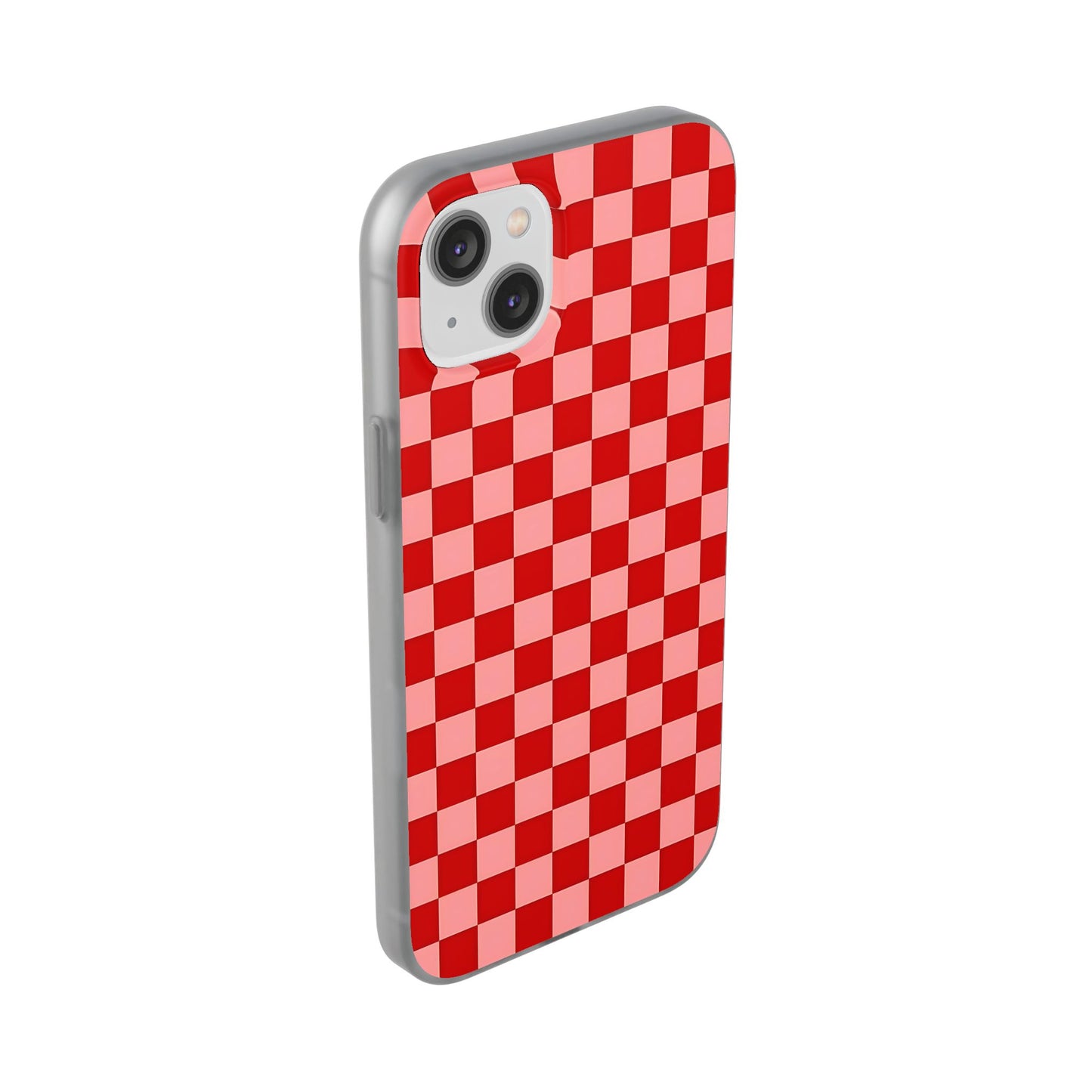 Red Checkerboard TPU Soft Flexi Phone Case — Retro Red & Pink Plaid Protective Cover