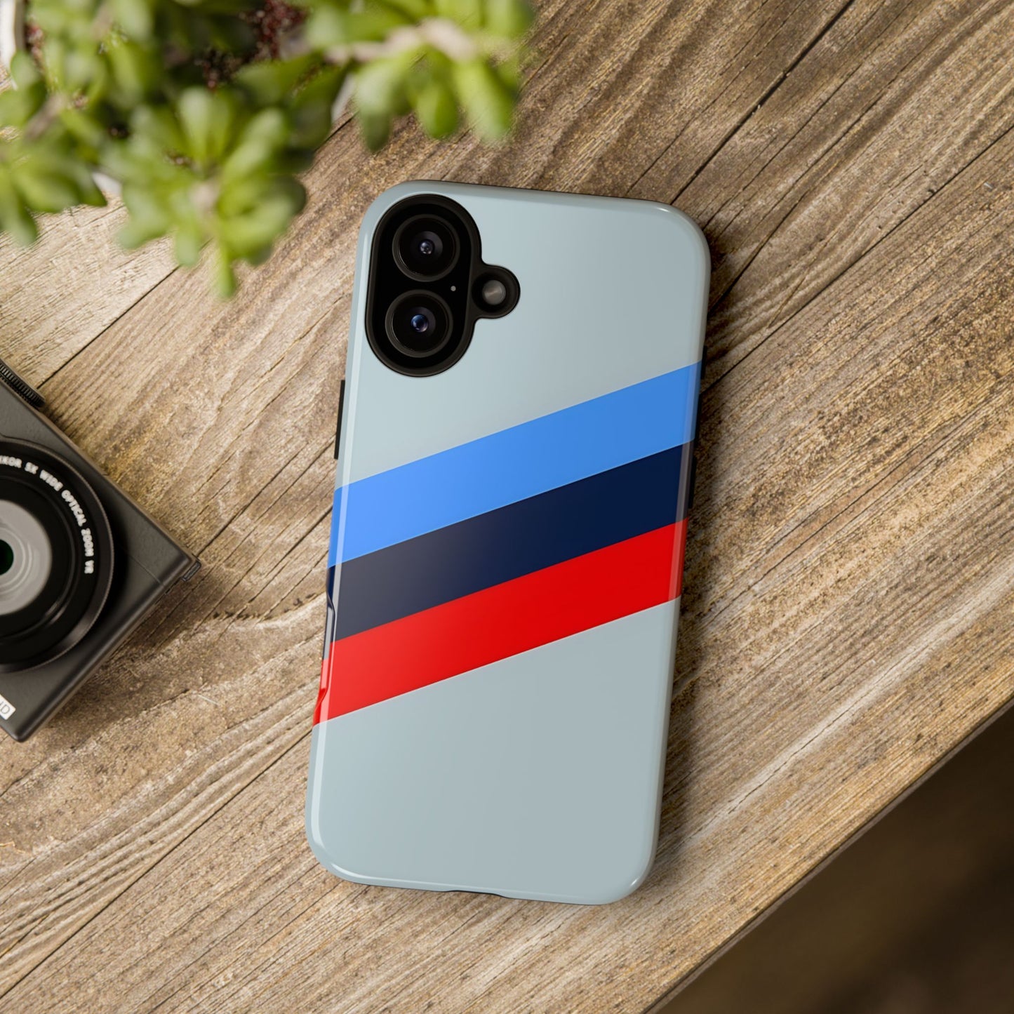 Gray Tough Case For iPhone, Samsung Galaxy and Google Pixel, Blue & Red Stripe