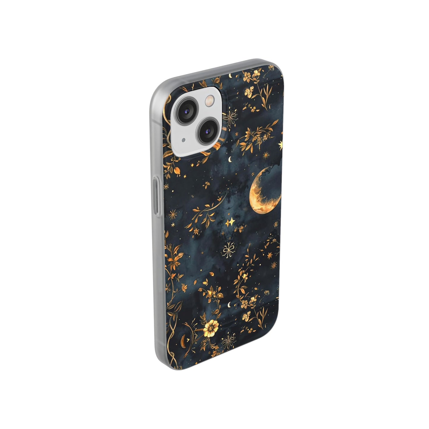 Moon And Flowers On Navy TPU Flexi Cases For iPhones and Samsung Galaxy