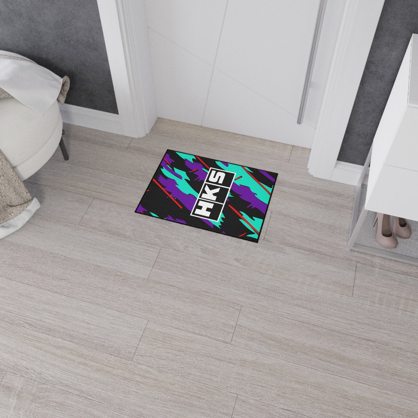 HKS Retro Camo Floor Mat | Teal Purple Racing Logo, 1990s JDM CAR Design