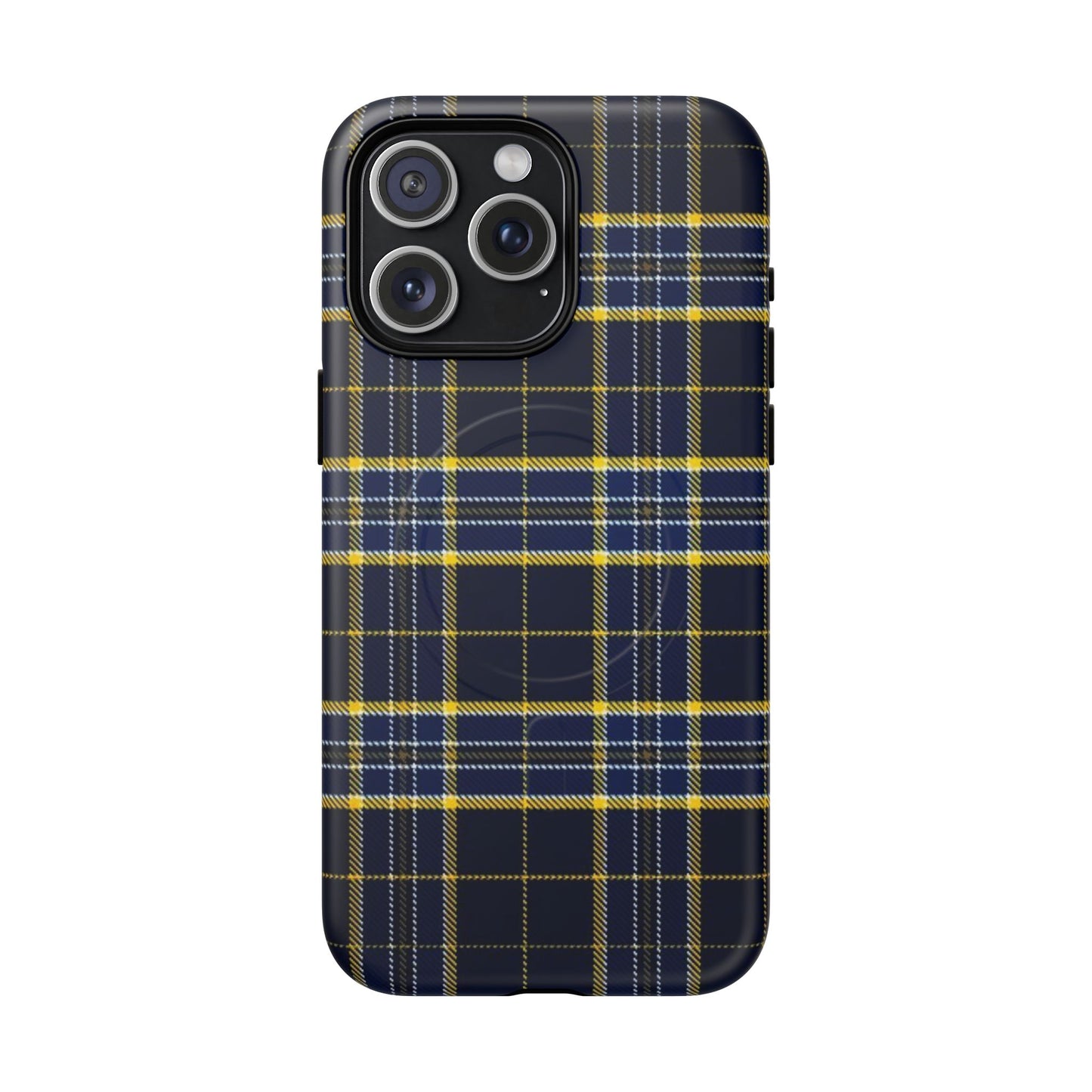Navy Yellow Plaid Phone Case Tough Magnetic Case | Plaid iPhone Cover