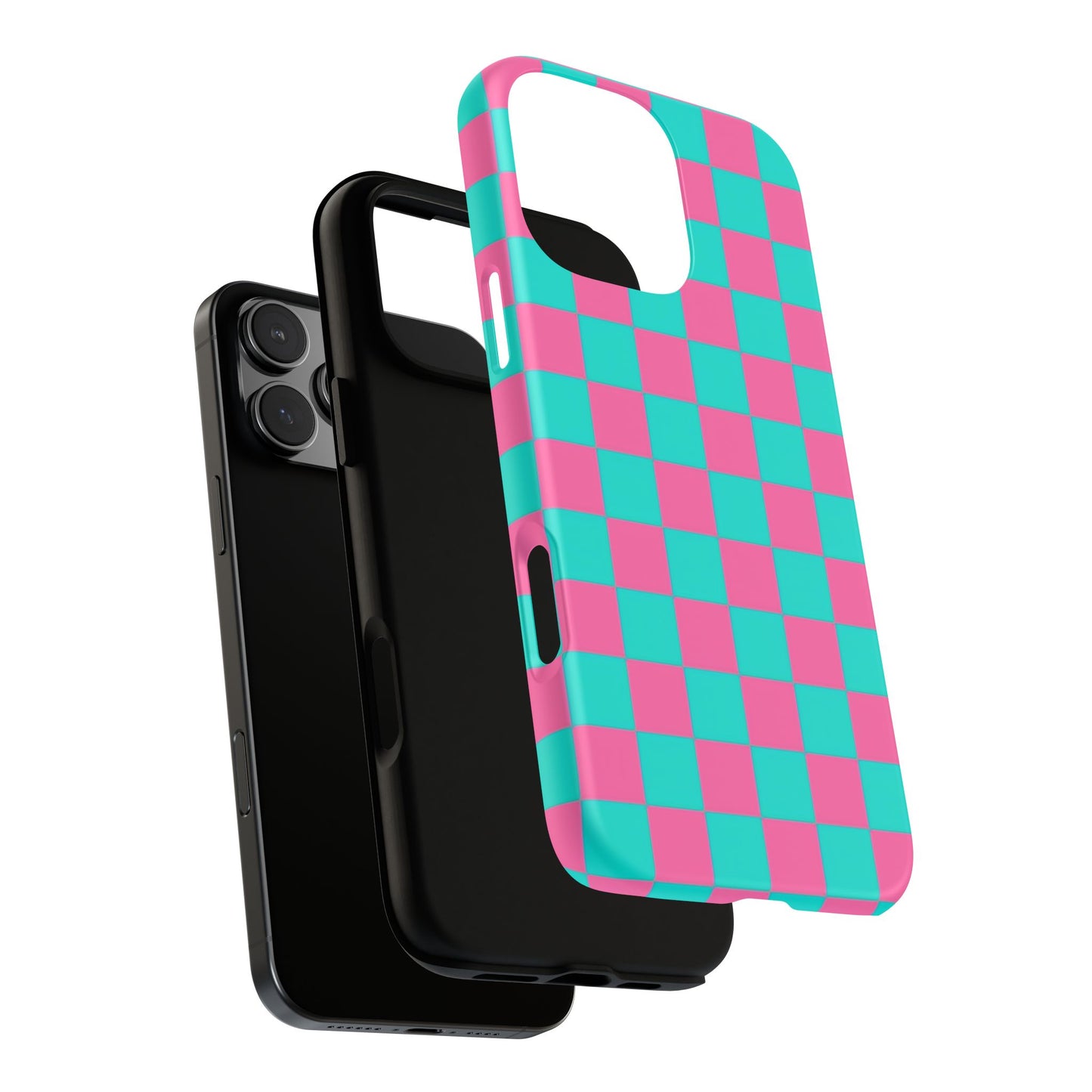 Hot Pink And Teal Checker Pattern Tough Case for iPhone, Galaxy Phones and Google Pixel