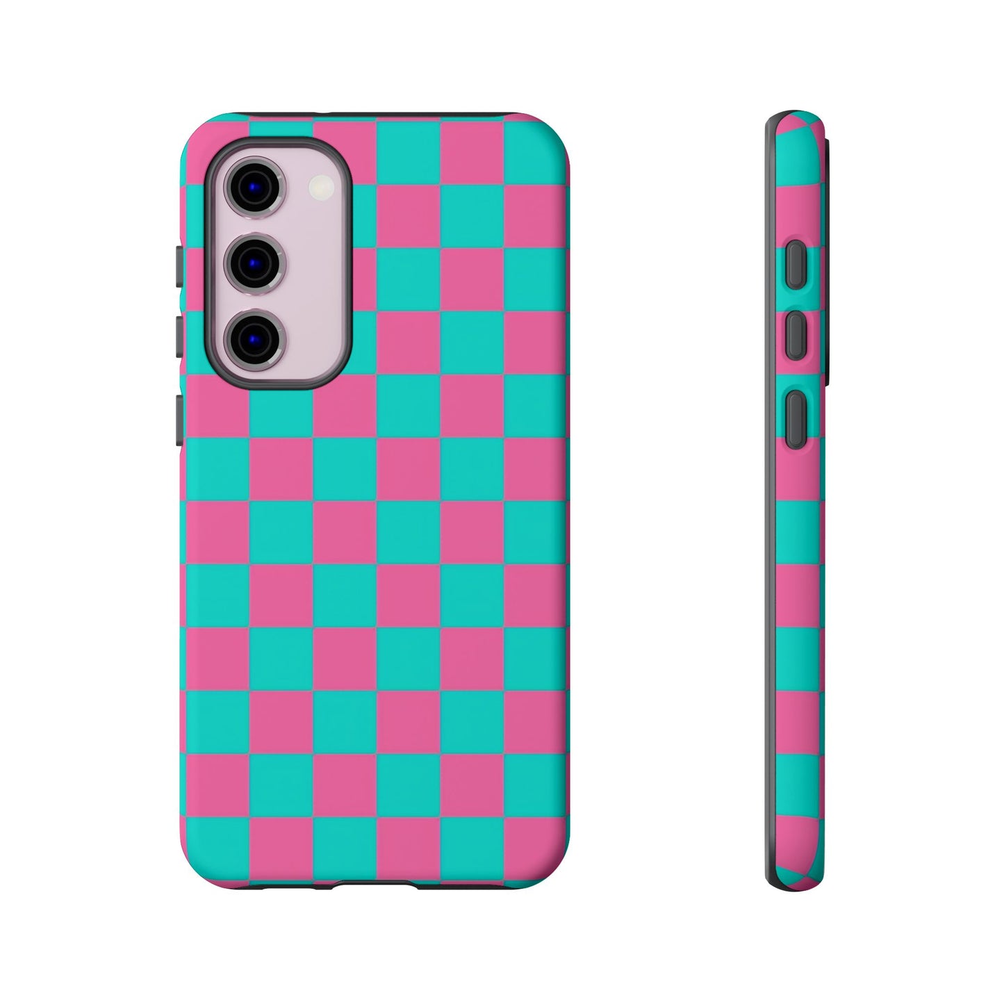 Hot Pink And Teal Checker Pattern Tough Case for iPhone, Galaxy Phones and Google Pixel