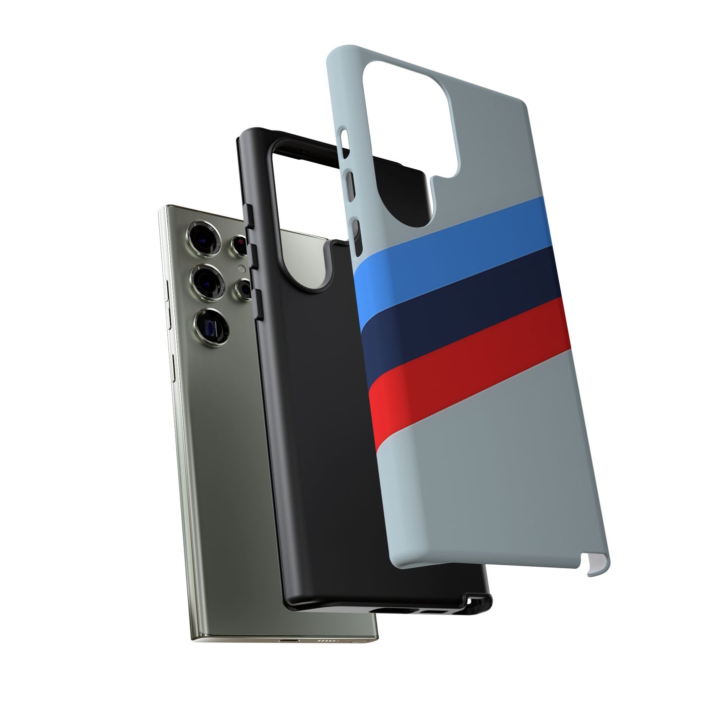 Gray Tough Case For iPhone, Samsung Galaxy and Google Pixel, Blue & Red Stripe