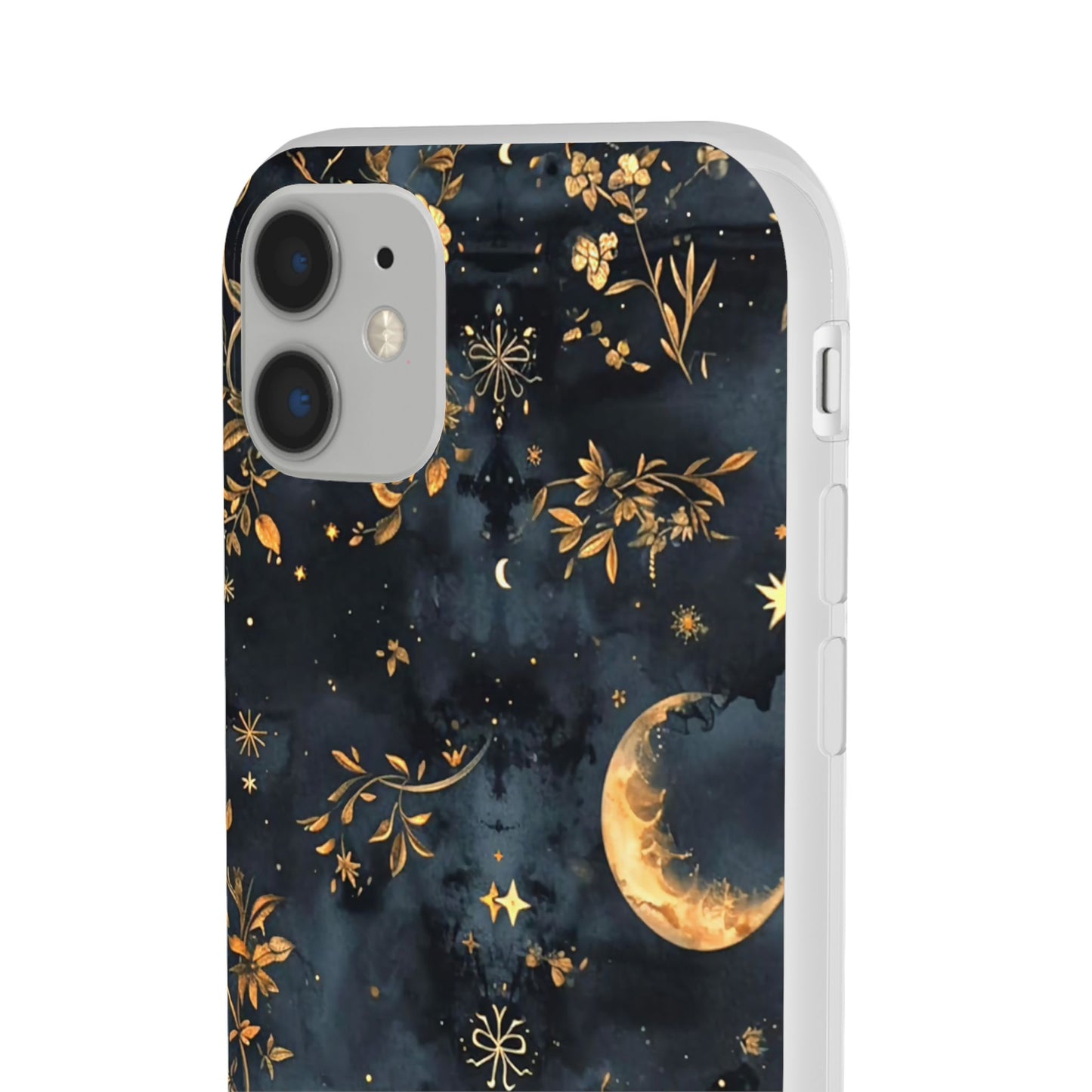 Moon And Flowers On Navy TPU Flexi Cases For iPhones and Samsung Galaxy