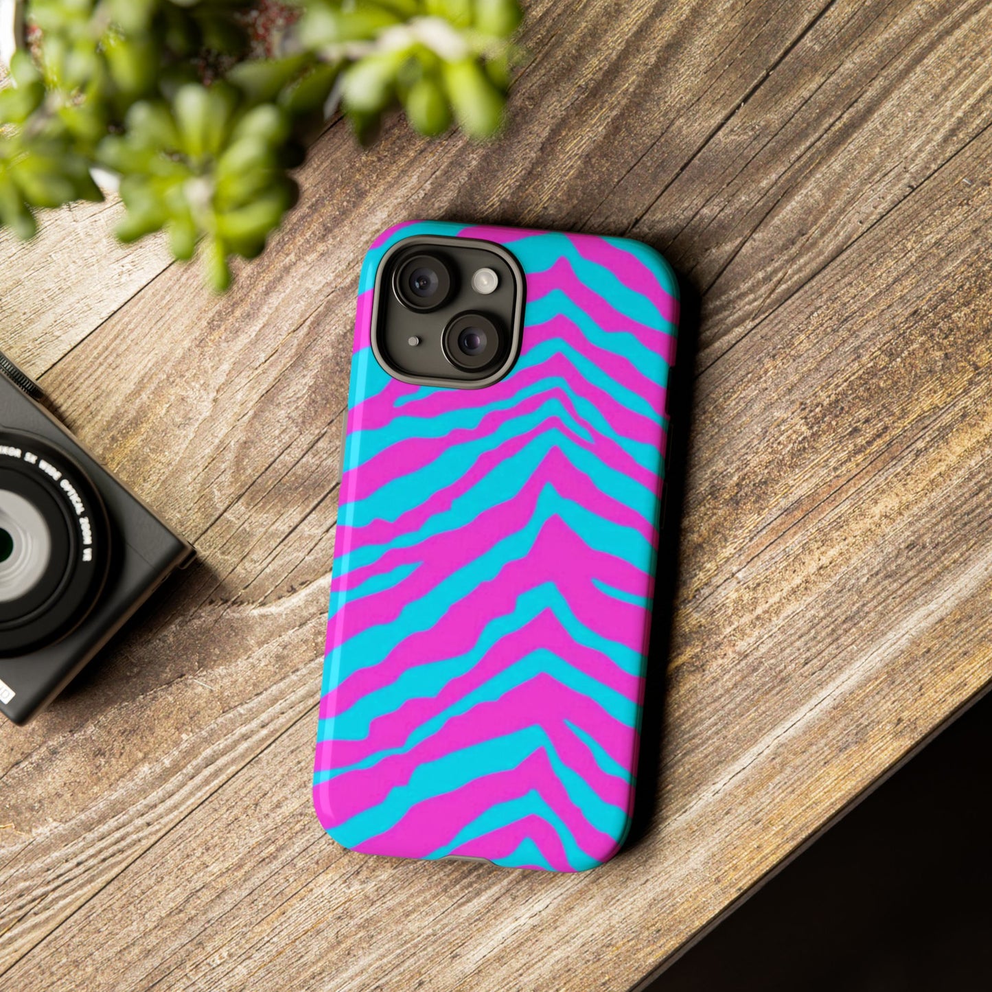 Animal Print Hot Pink And Teal Tough Case for iPhone, Galaxy and Google Pixel